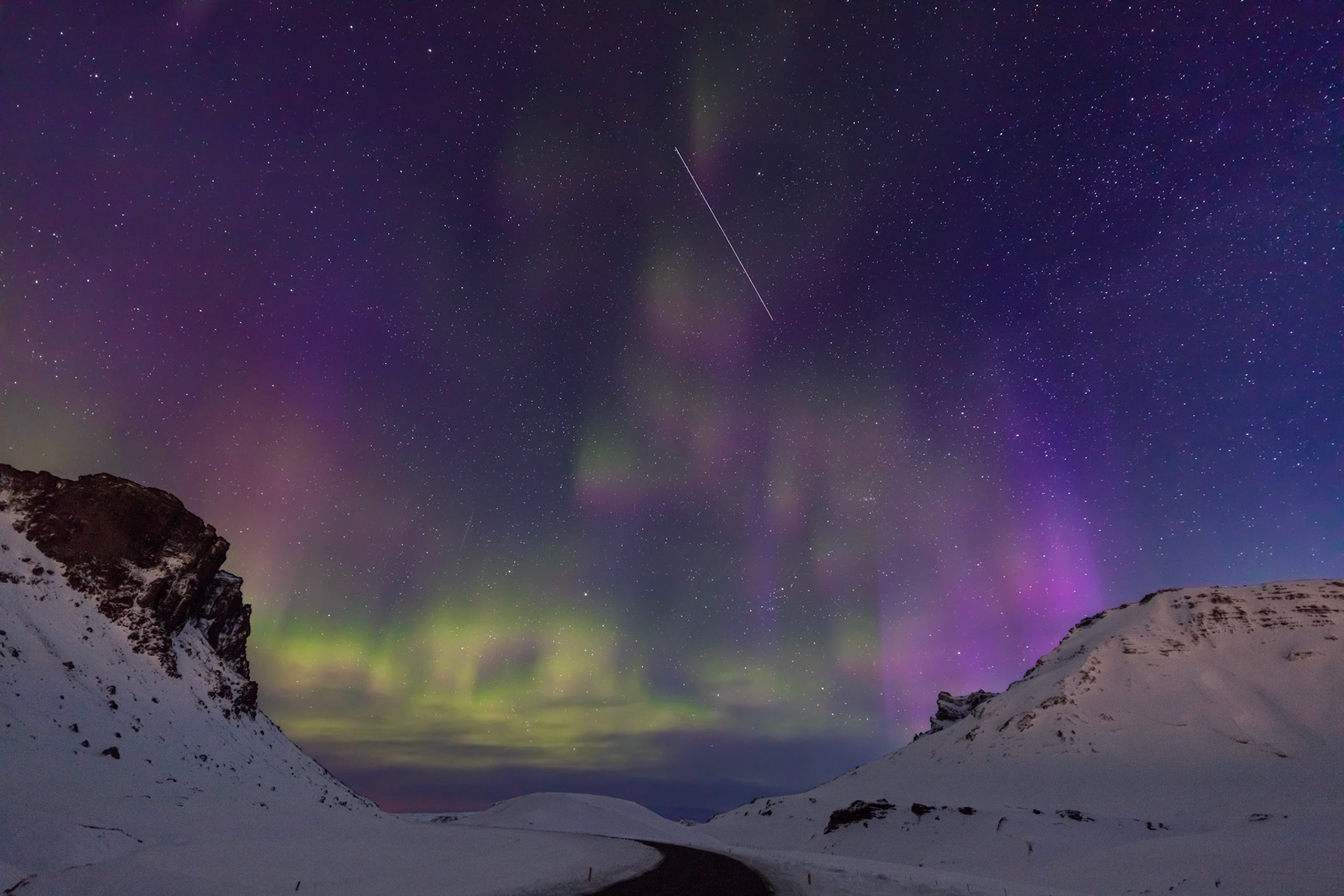 Aurora Borealis / Norhtern Lights in the sky above Vik Iceland
