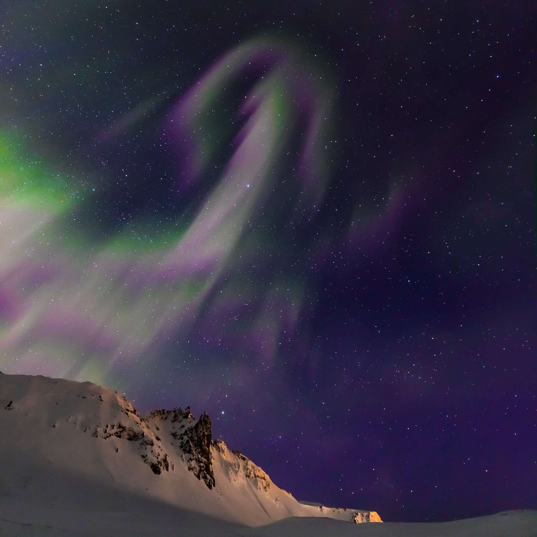 Aurora Borealis / Norhtern Lights in the sky above Vik Iceland