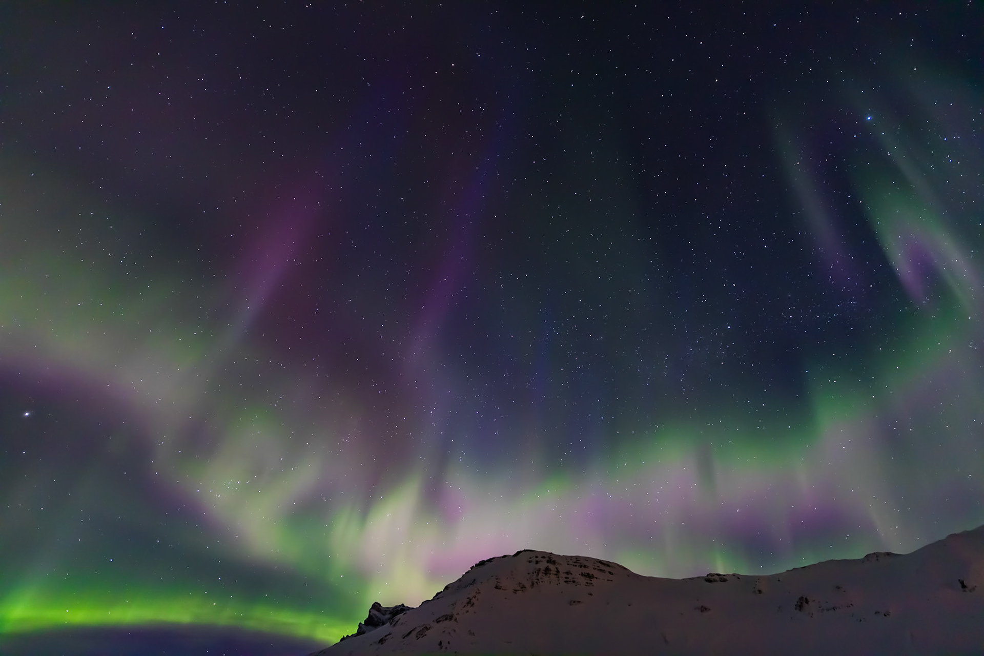 Aurora Borealis / Norhtern Lights in the sky above Vik Iceland