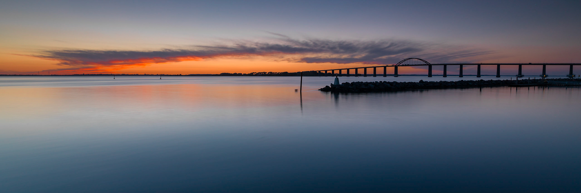 Sunset over Tåsinge as seen from Rudkøbing Skudehavn