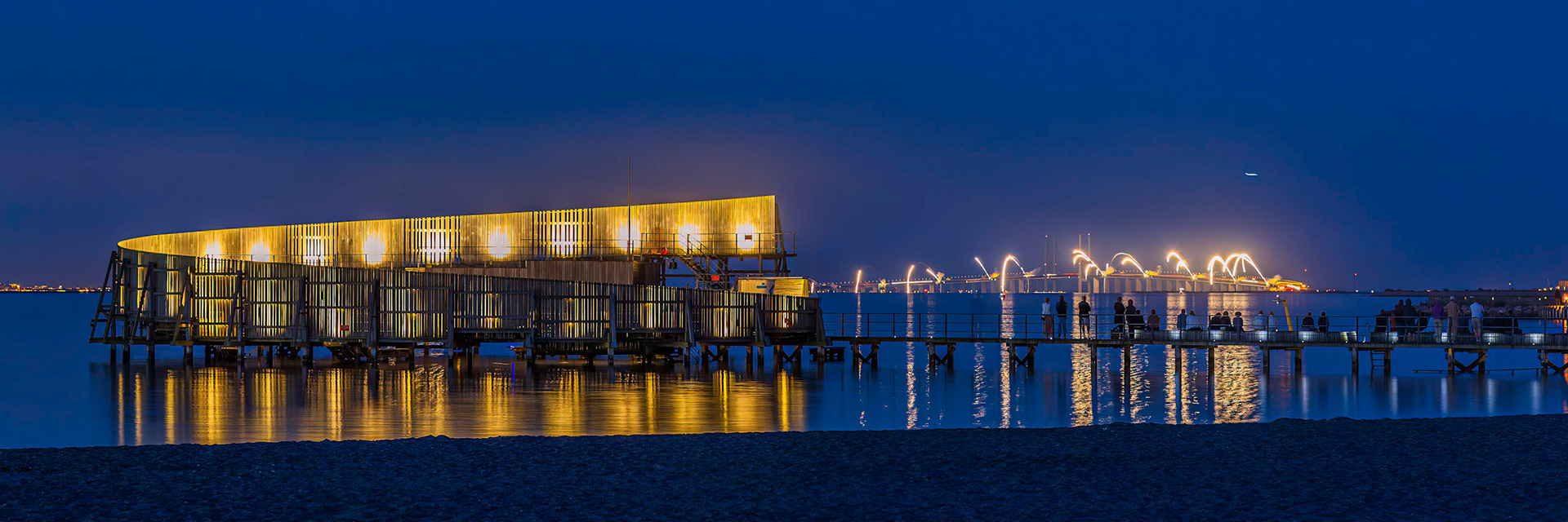 On the night of the bridge 10 years jubilee it was celebrated with fireworks from the bridge.