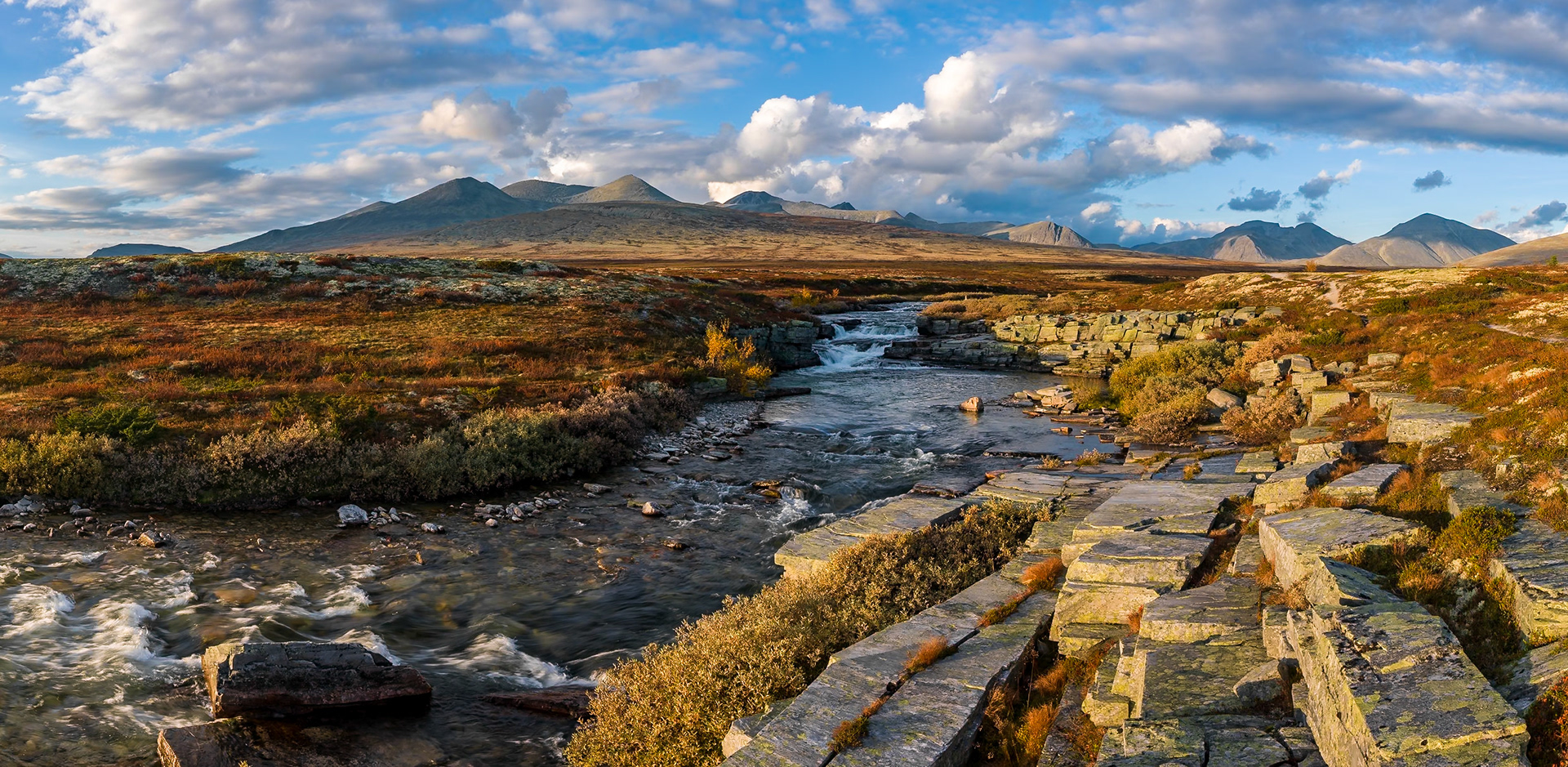 Norway, Rondane National Park - Storula River. This place is so nice and tranquil when you have it on your own, the Grand View is totally breathtaking.The picture is made from 5 exposures in portrait mode with a Hasselblad H4d 50 mega pixel and the final stitched image is capable of print in 135 * 65 cm in 300 dpi without any upscaling.