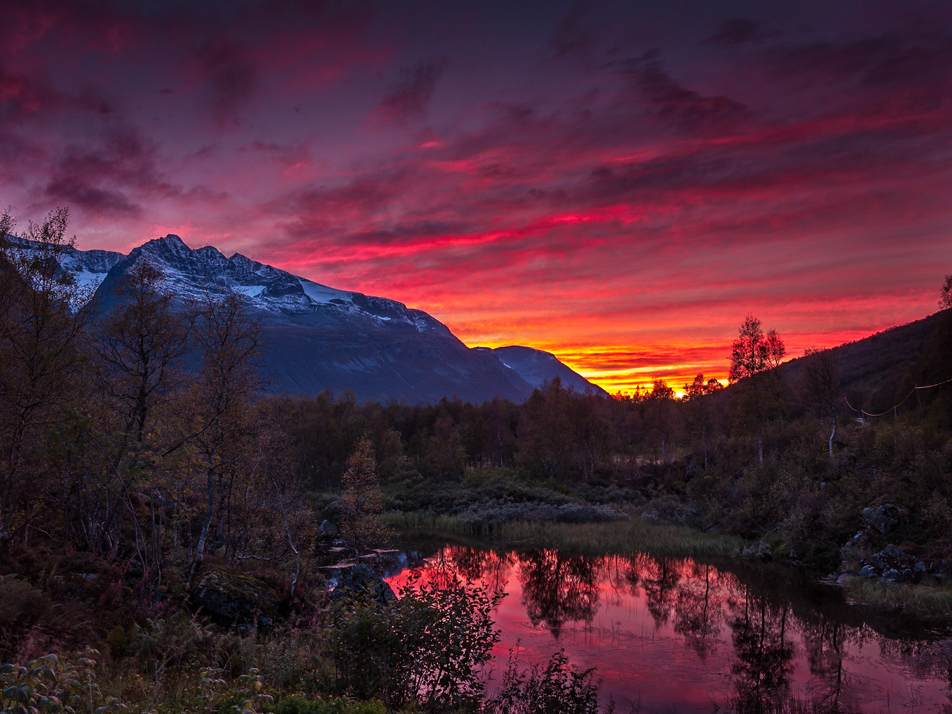 Sunset at Innerdalen seen from the Innerdals Hytta with Vinufjled glaciare in background.