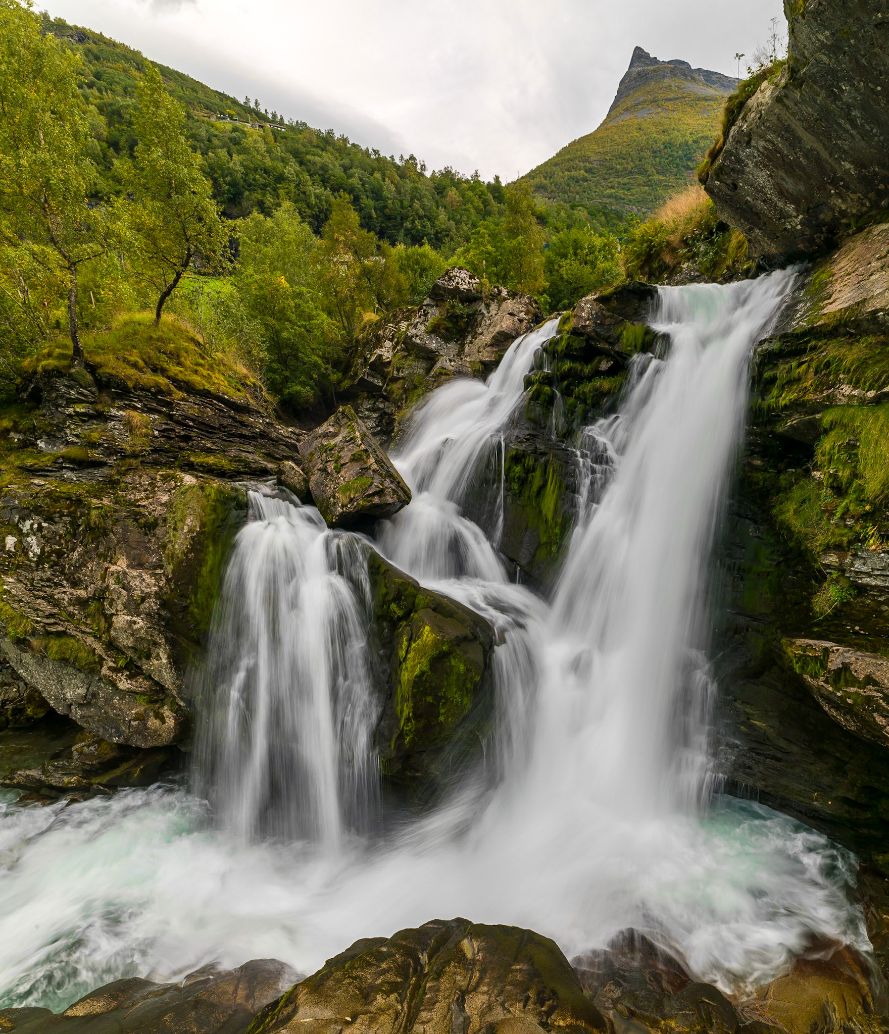 The lower foss of Maråkelva which flow into the Geiranger Fjord.