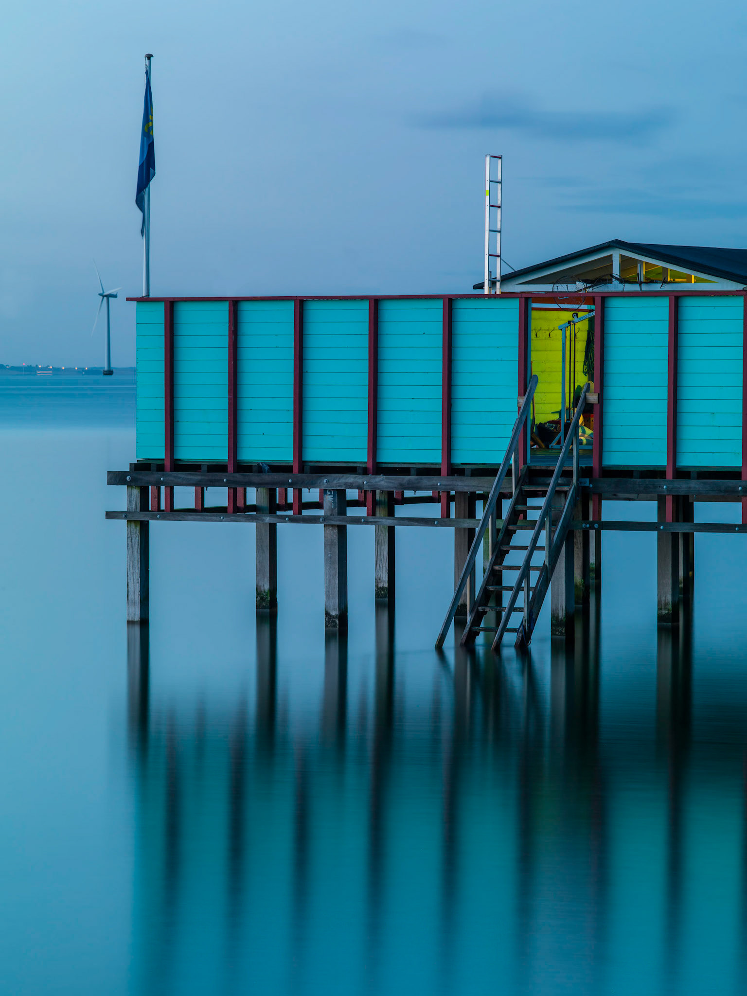 "Helgoland" swimhouse taken with a long exposure during the blue hour.
