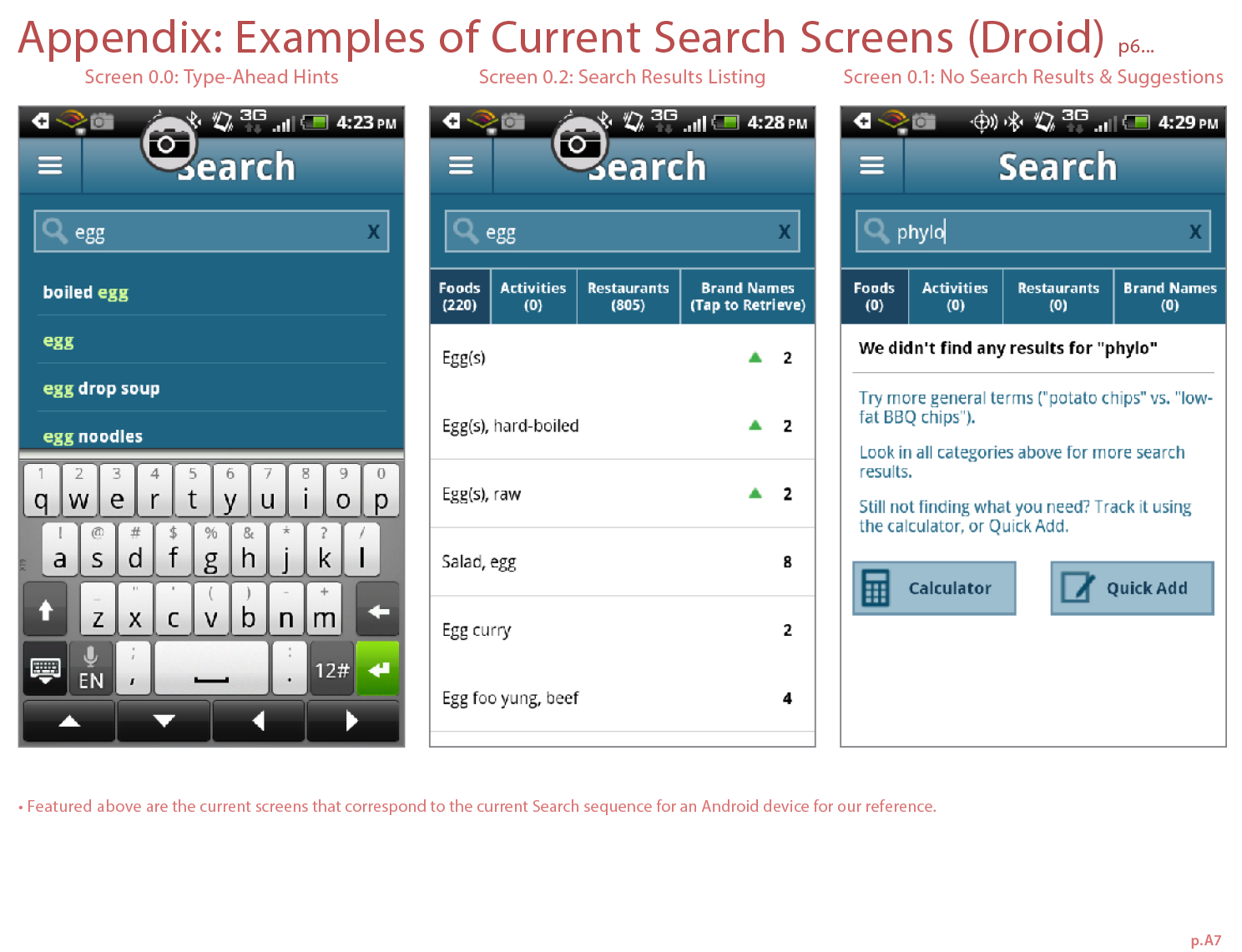 Original search-related screens (droid) that a previous designer created