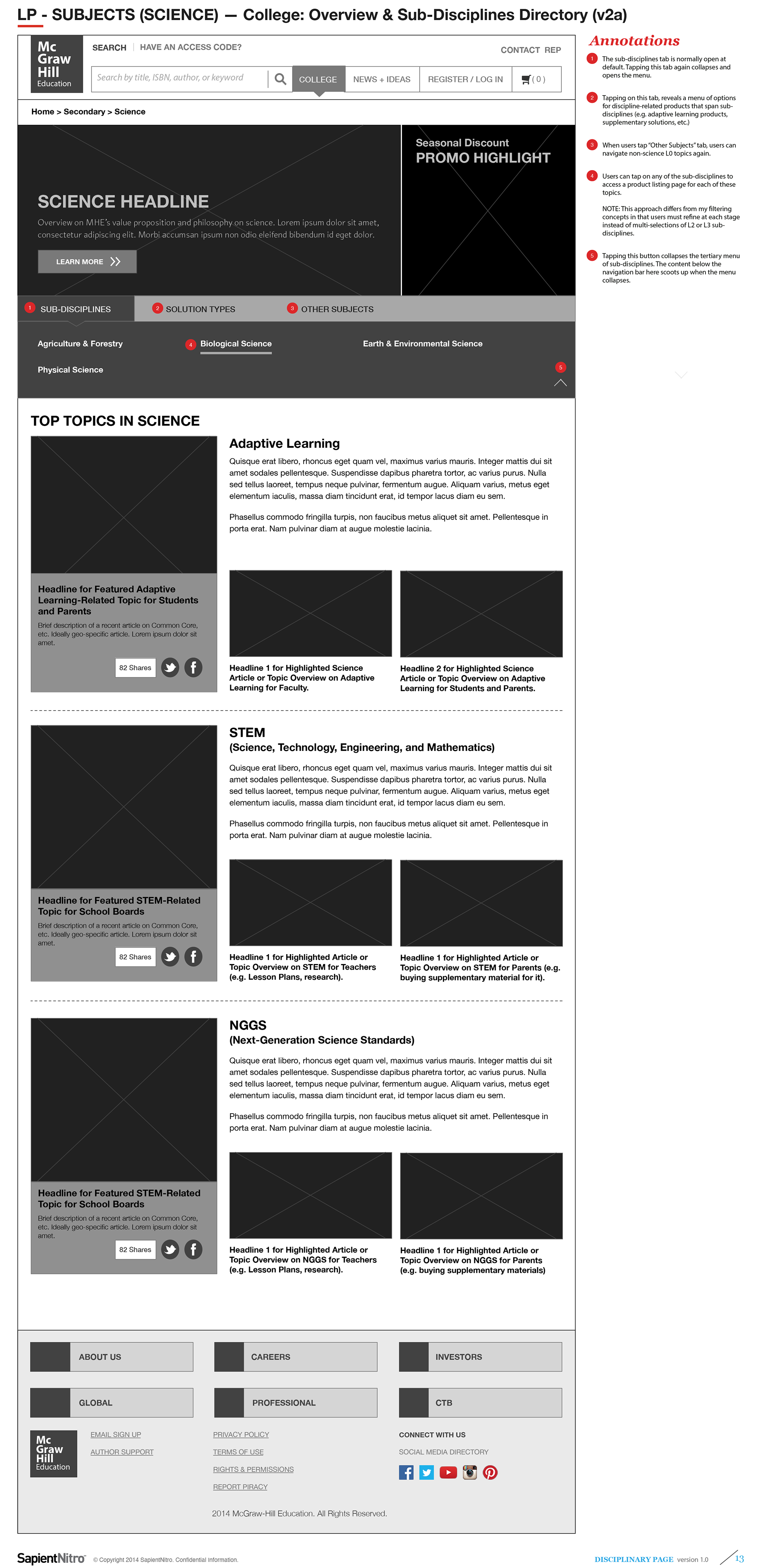 College Science Topic with Sub-Disciplines drill-down and Articles (v2)