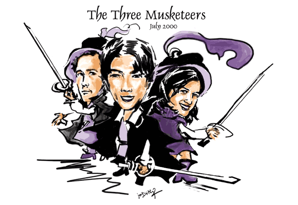 Represented above is my first attempt with drawing cartoon style illustration with big faces and little bodies. This cartoon illustration was for a birthday party for my three friends Alex, Jeff, and Becca. I researched clothes from the Three Musketeers for greater accuracy. I chose two colors for the design for more cost-effective t-shirt production.