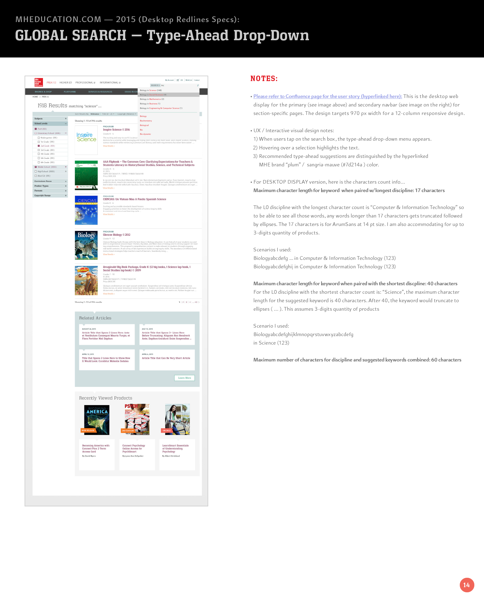 Desktop Interaction notes for Typeahead menu design
