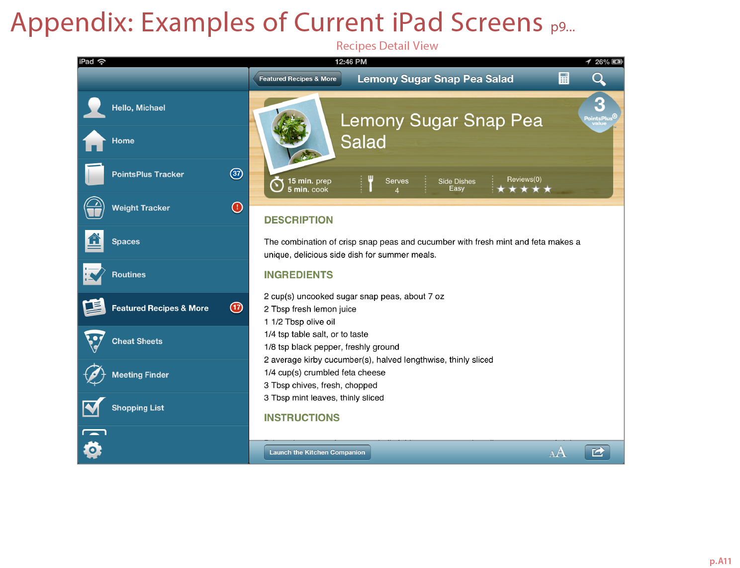 Original recipes-related screens in legacy app (iPad) that a previous designer created