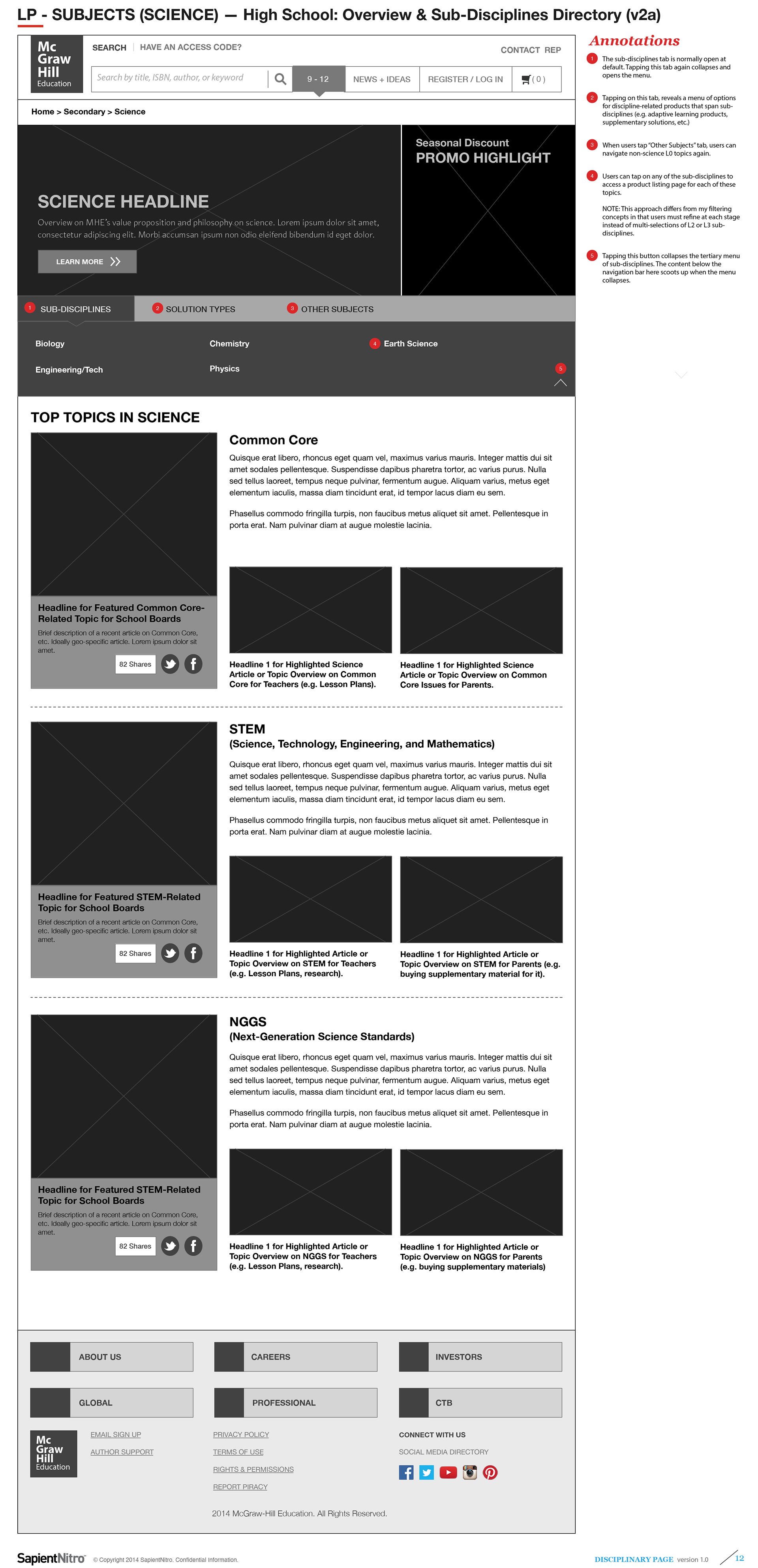 High School Science Topic with Sub-Disciplines drill-down and Articles (v2)