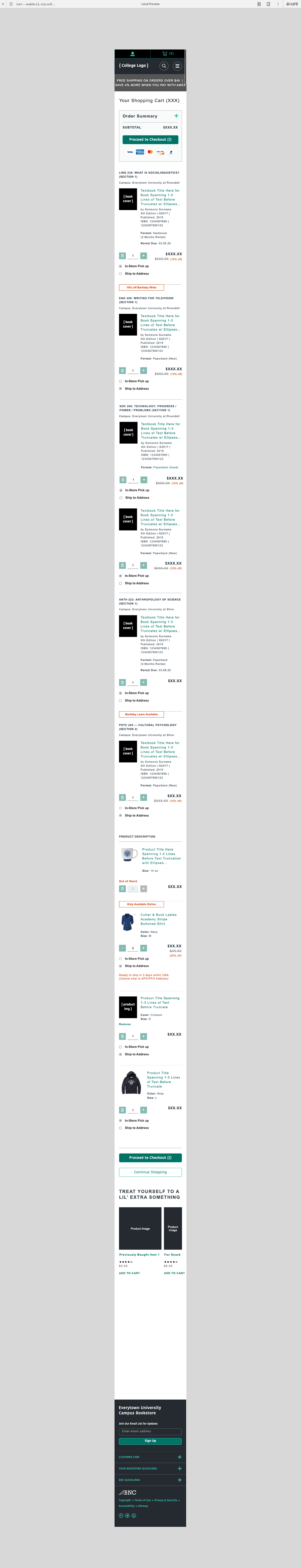 My proposed mobile display of the Shopping Cart capabilities. I prototyped this in Axure. This is the default view of the cart total (collapsed state)