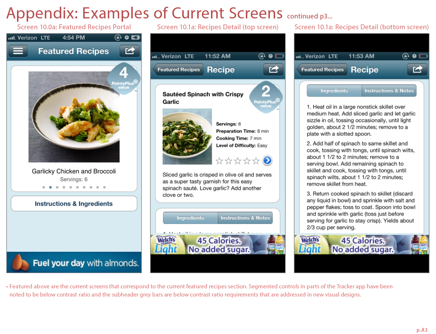 Original recipes-related screens in legacy app (iPhone) that a previous designer created