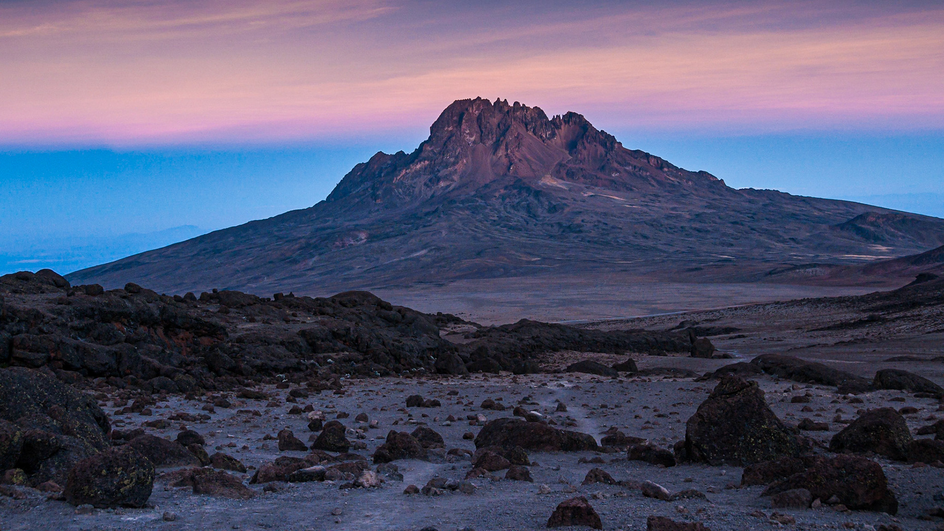 Looking over towards Mawenzi from Kibo huts campsite on Kilimanjaro as the sunsets