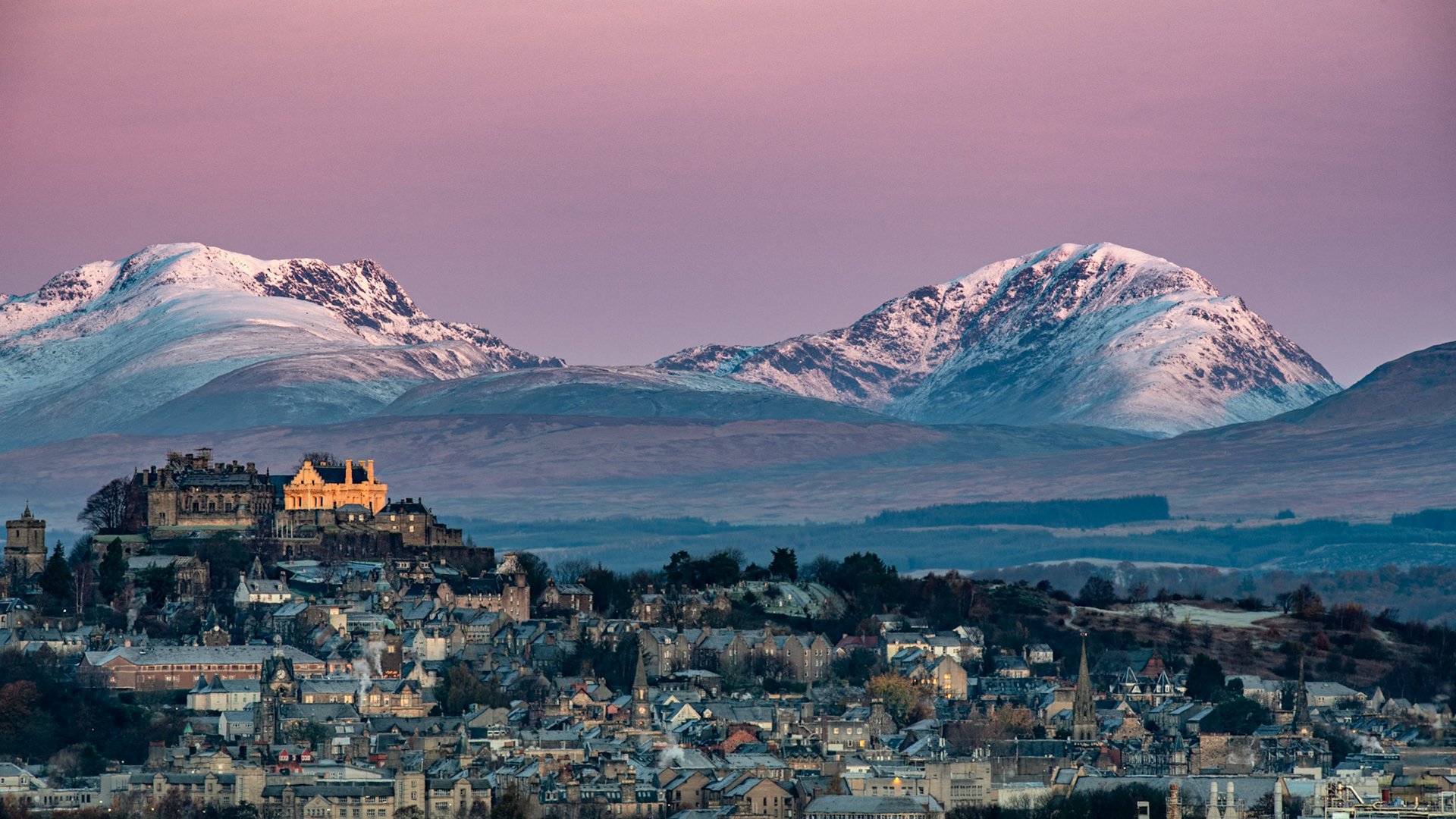 Stirling Castle on a wintery Scottish day just before sunrise hits the castle