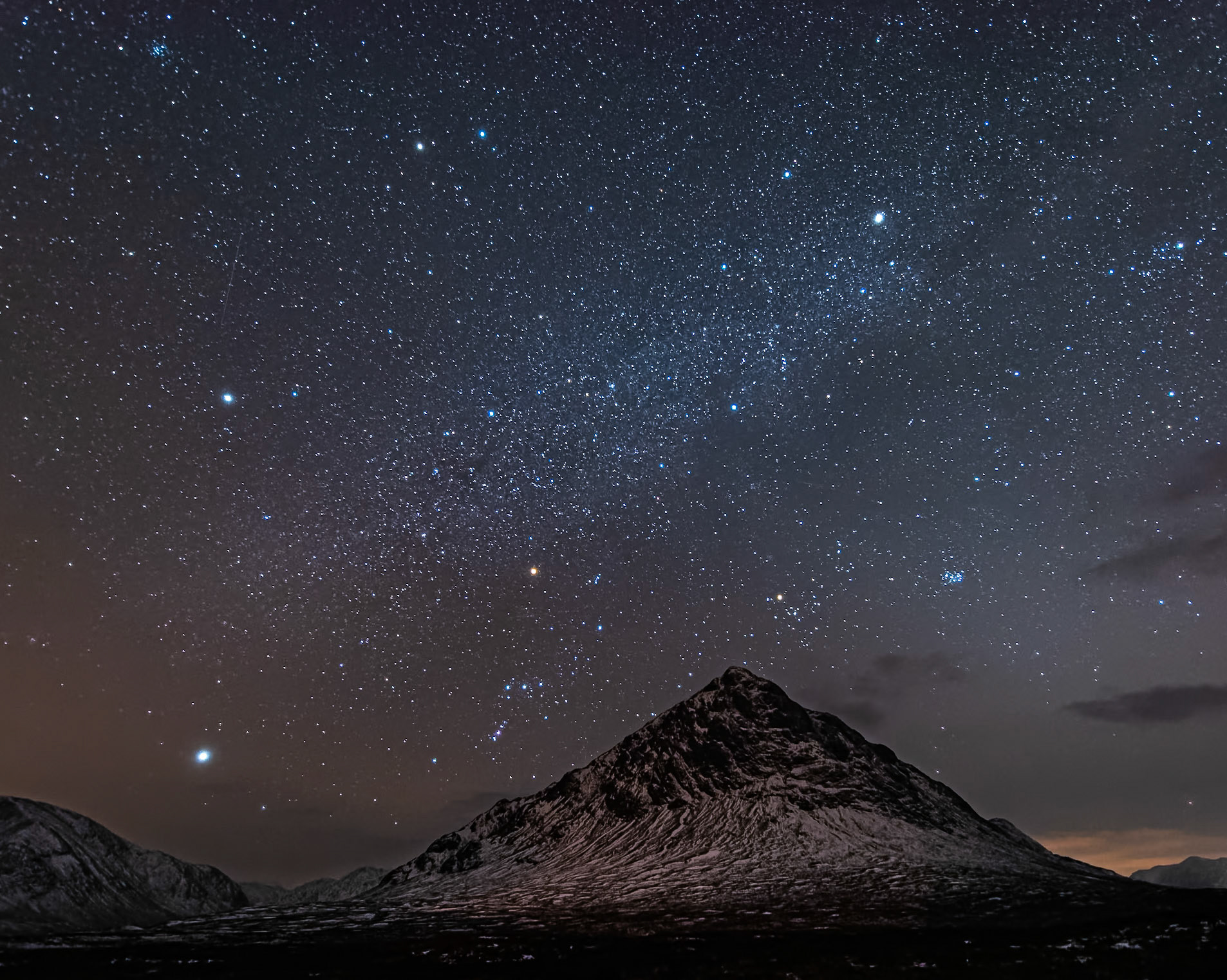 Milky Way over Buchaille Etive Mor and the hills of Glencoe