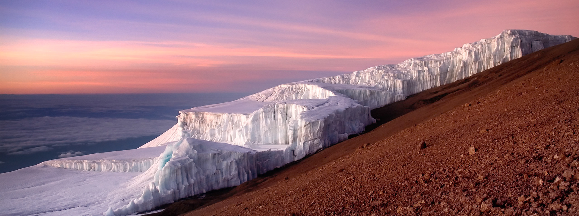 Sunrise over the Rebmann Glacier located near the summit of Mount Kilimanjaro in Tanzania