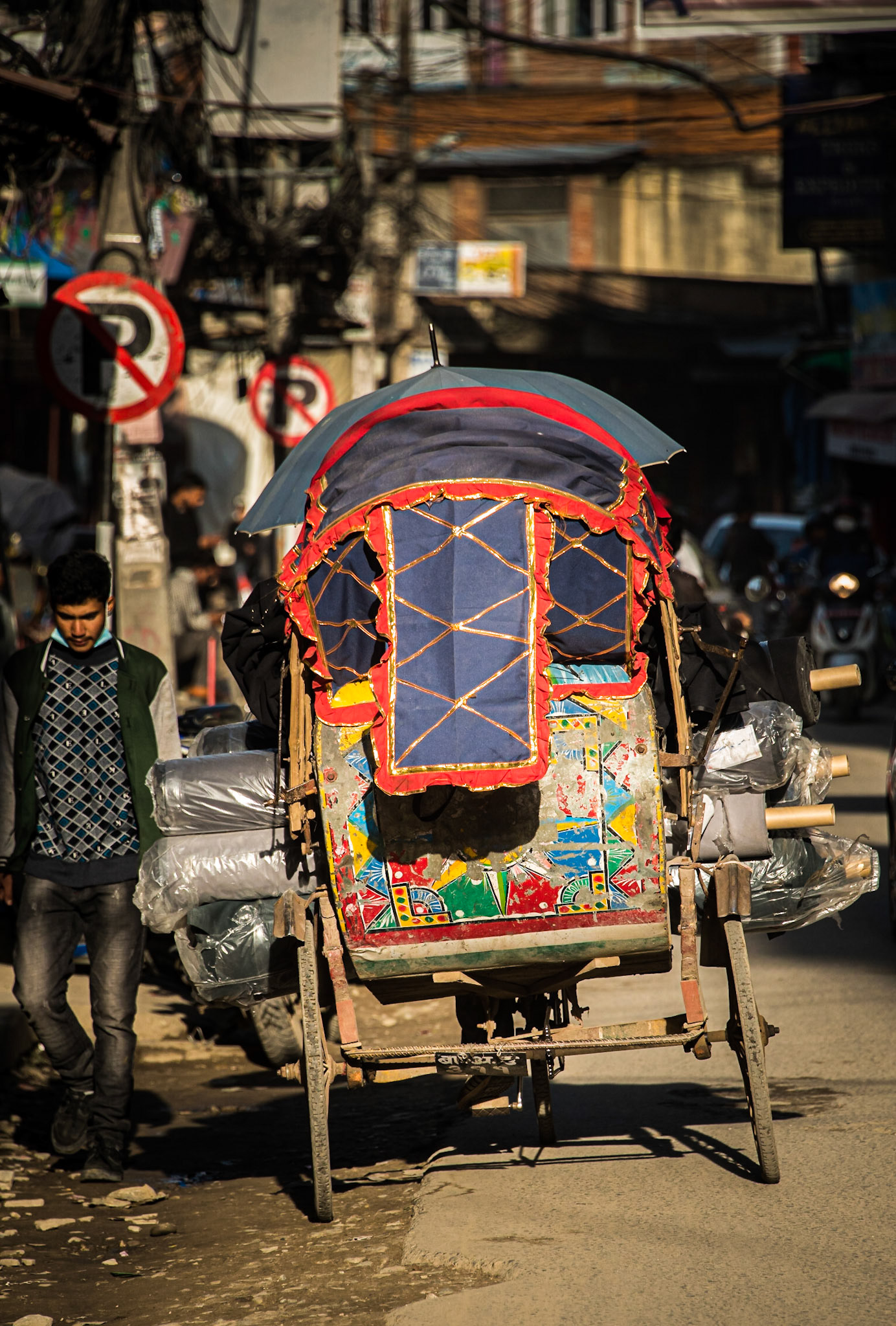 Rickshaw taxi in backstreets of Thamel, Kathmandu