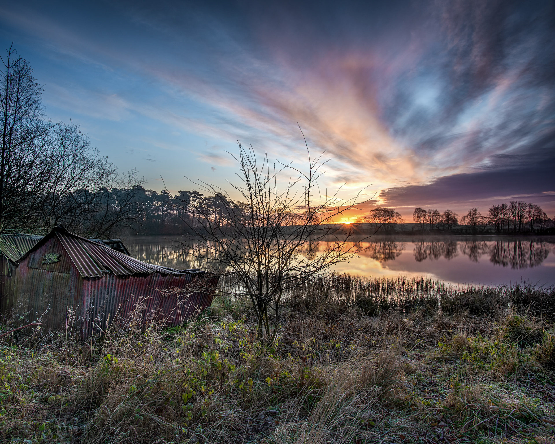 Just before sunrise at the old boat house at Alloch near Milton of Campsie, Scotland