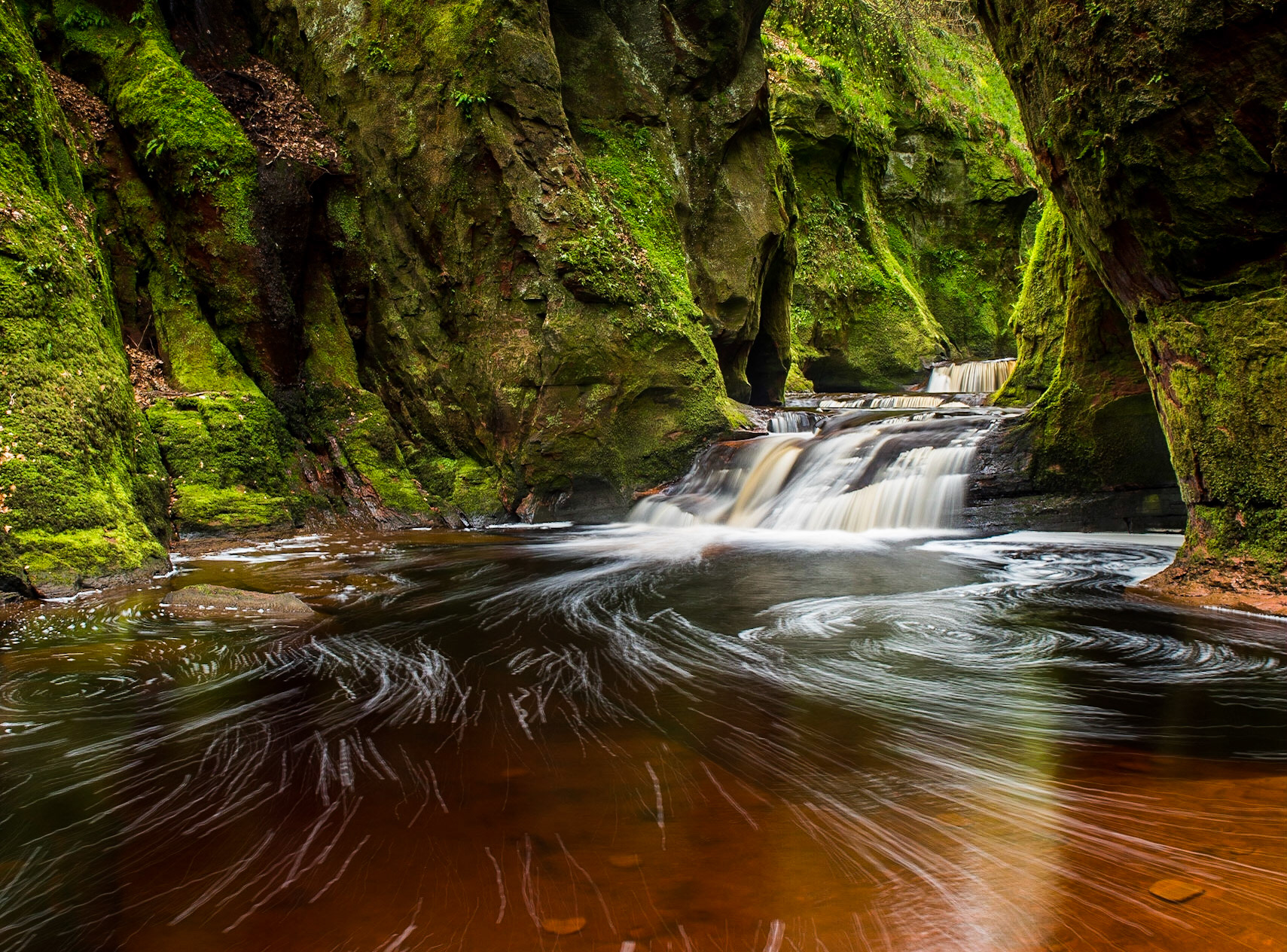 Waterfalls in Finnich Glen also know as the Devils Dulpit