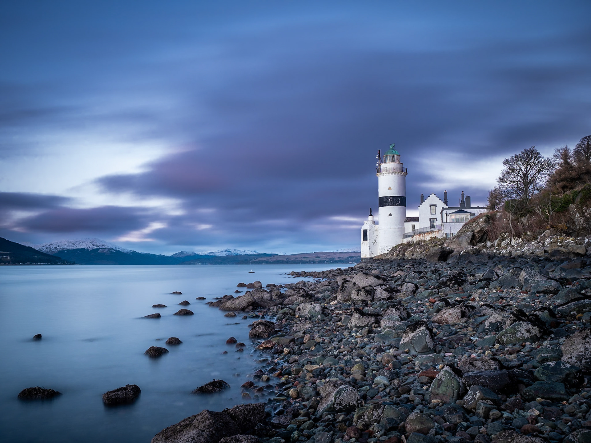 The Cloch lighthouse is on the shore of the Firth of Clyde, Scotland. It is situated low down on the E shore of the Firth of Clyde a short distance SW of Cloch Point.