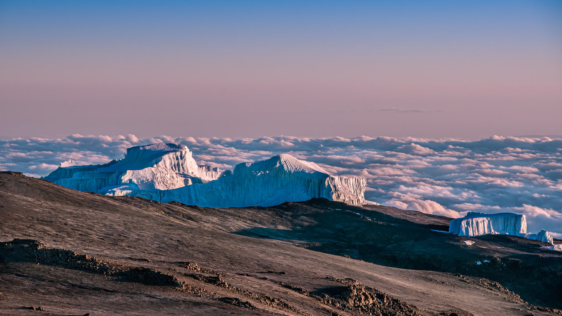 The Northern Icefields viewed from the Uhuru Peak, the summit of Kilimanjaro