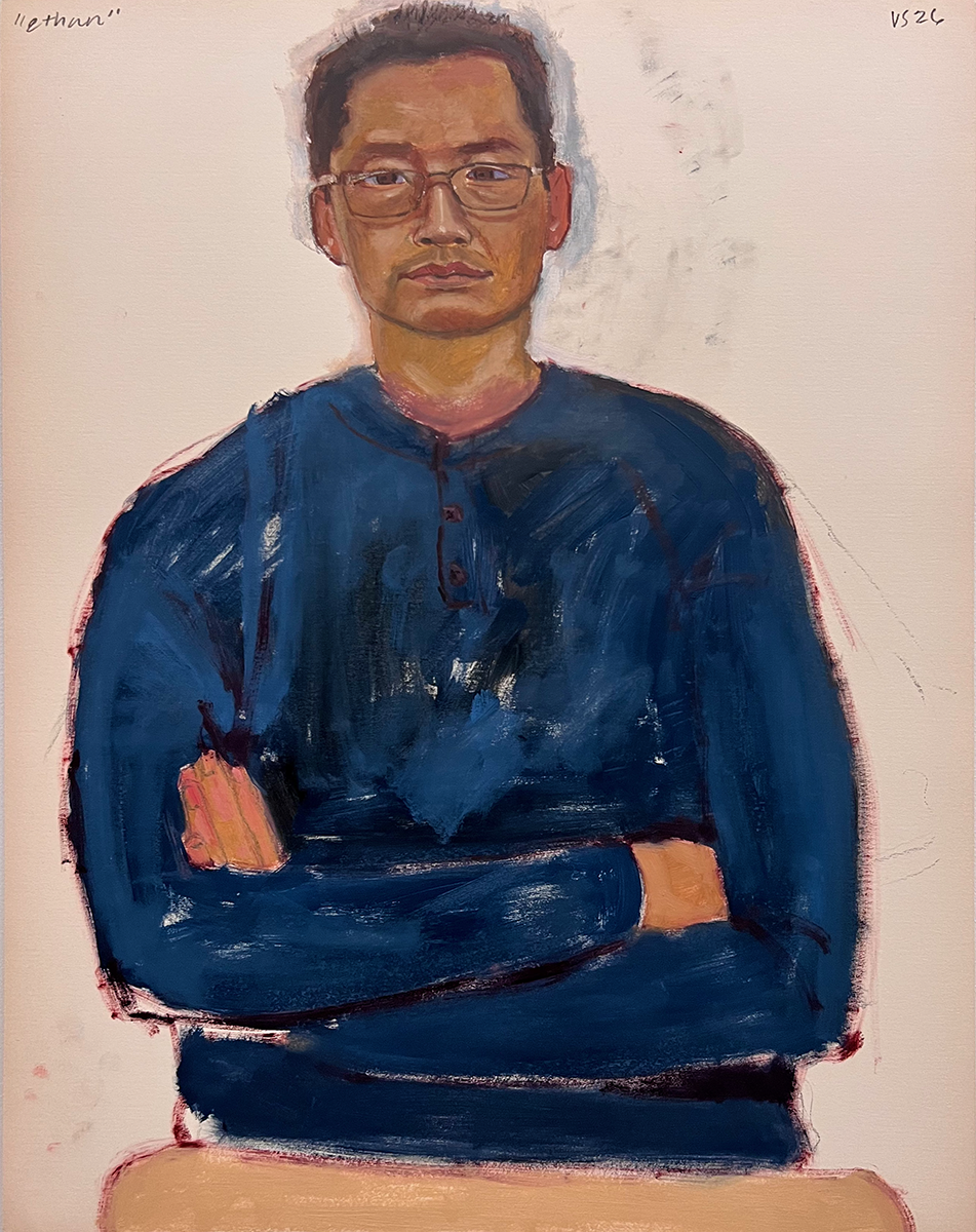 "Ethan", 24 x 18 inches, graphite, and oil on paper, February 16, 2026