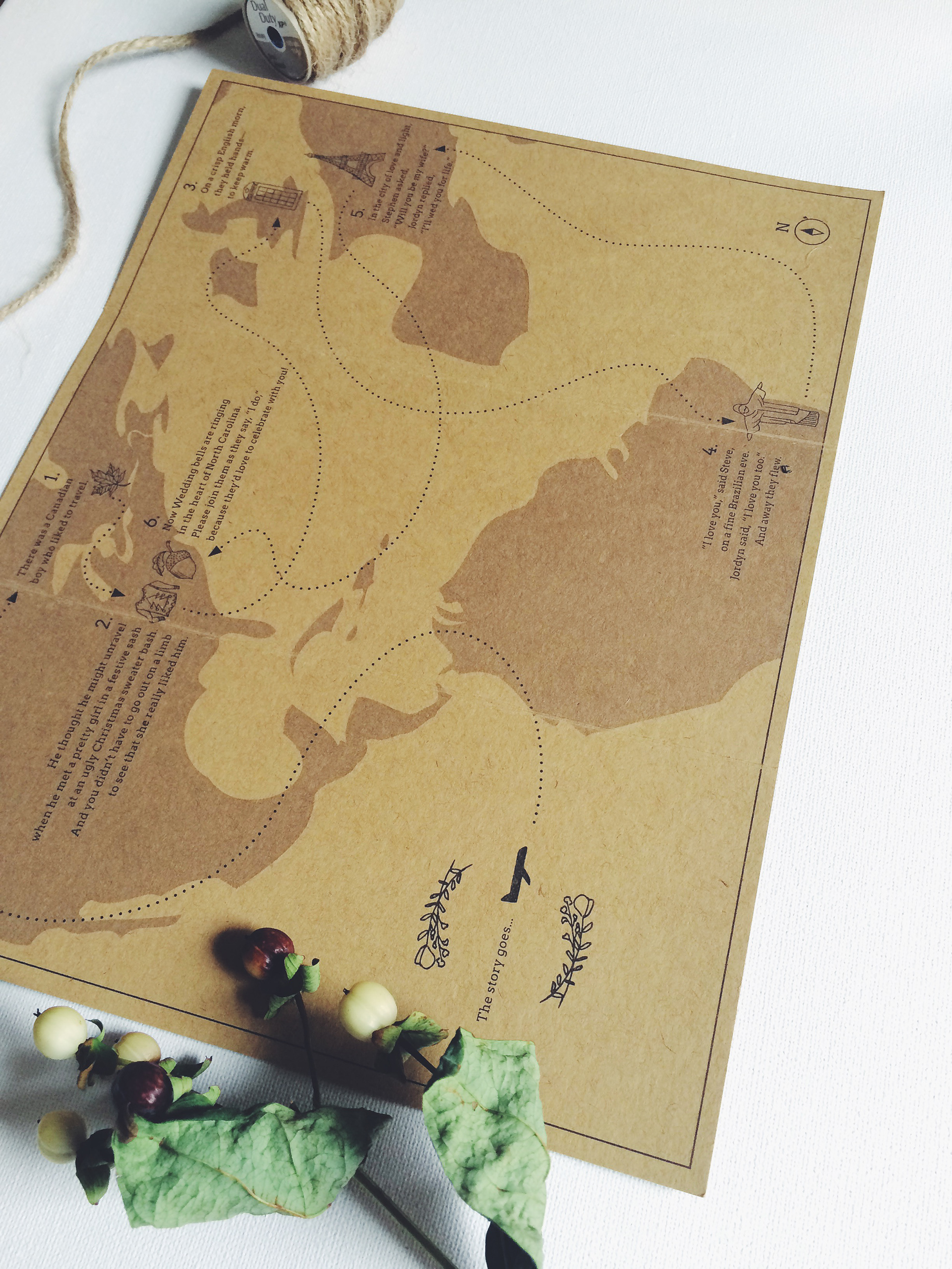 Invitation interior viewed close up at an angle featuring an airplane path