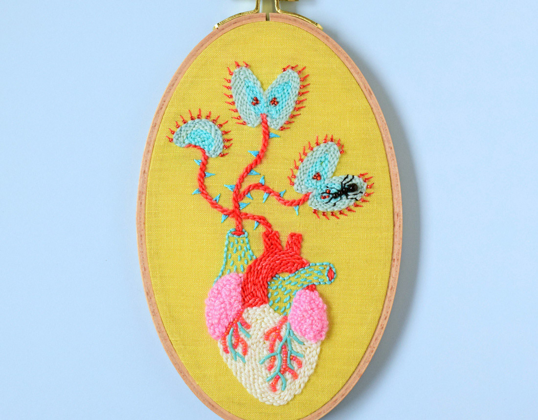 Anatomical heart embroidered hoop art