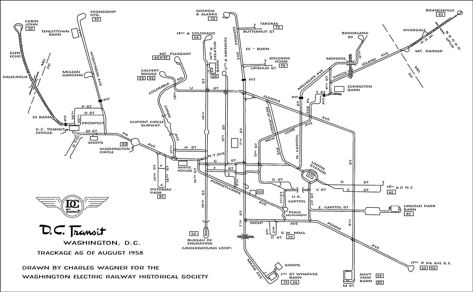 Original D.C. Transit map by Charles Wagner (1958), source material for the site-specific reproduction.