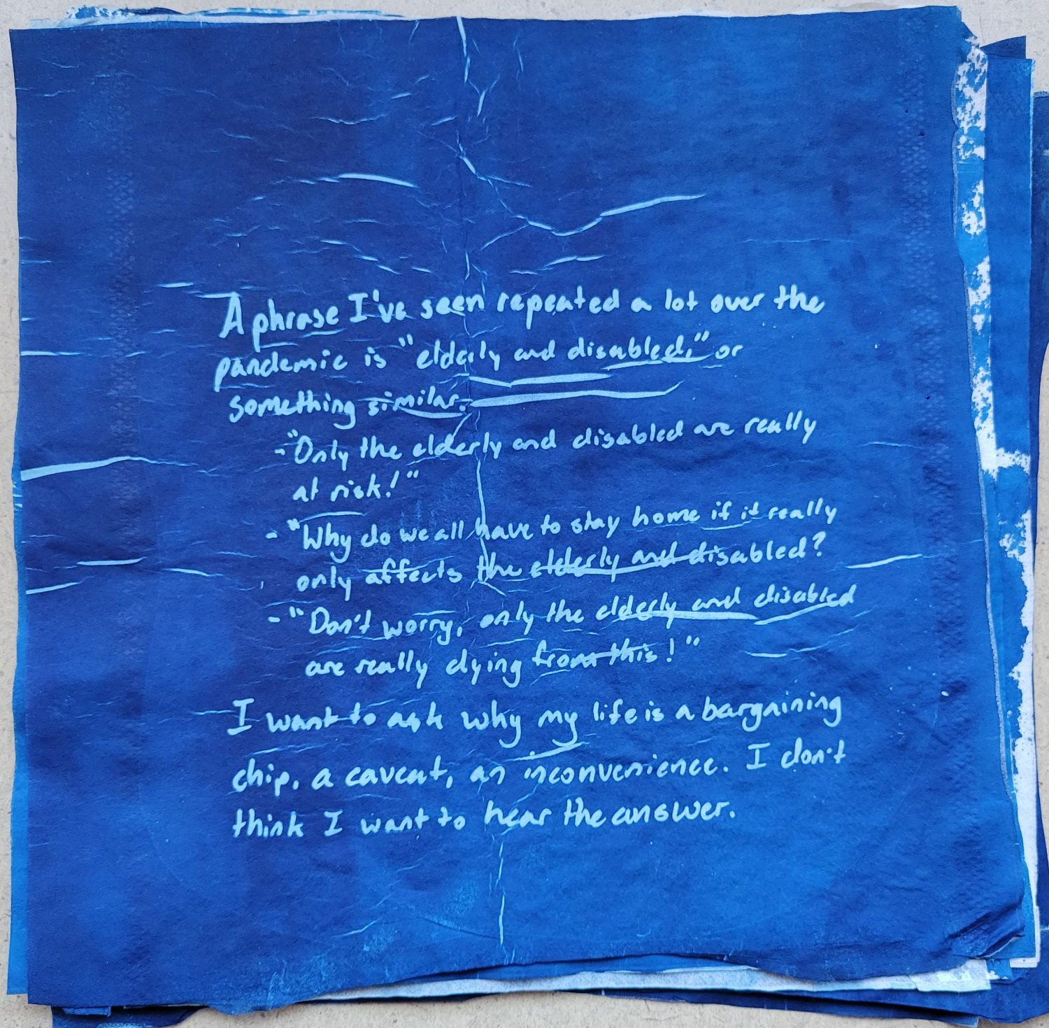Disposability, 2022, writing 5