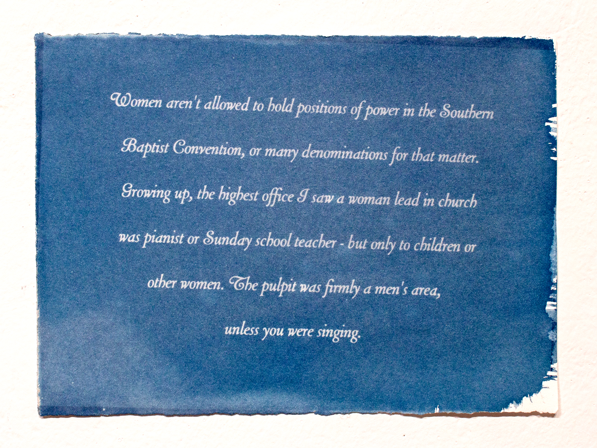 "Women aren't allowed...", 2023, cyanotype