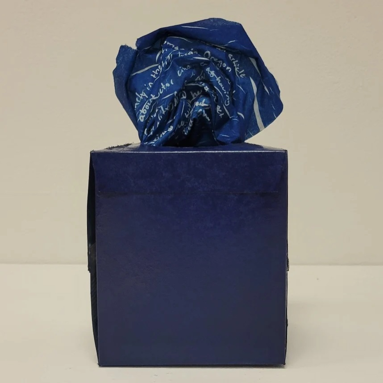 Disposability, 2022, 60 cyanotype tissues in original box featuring 6 writings