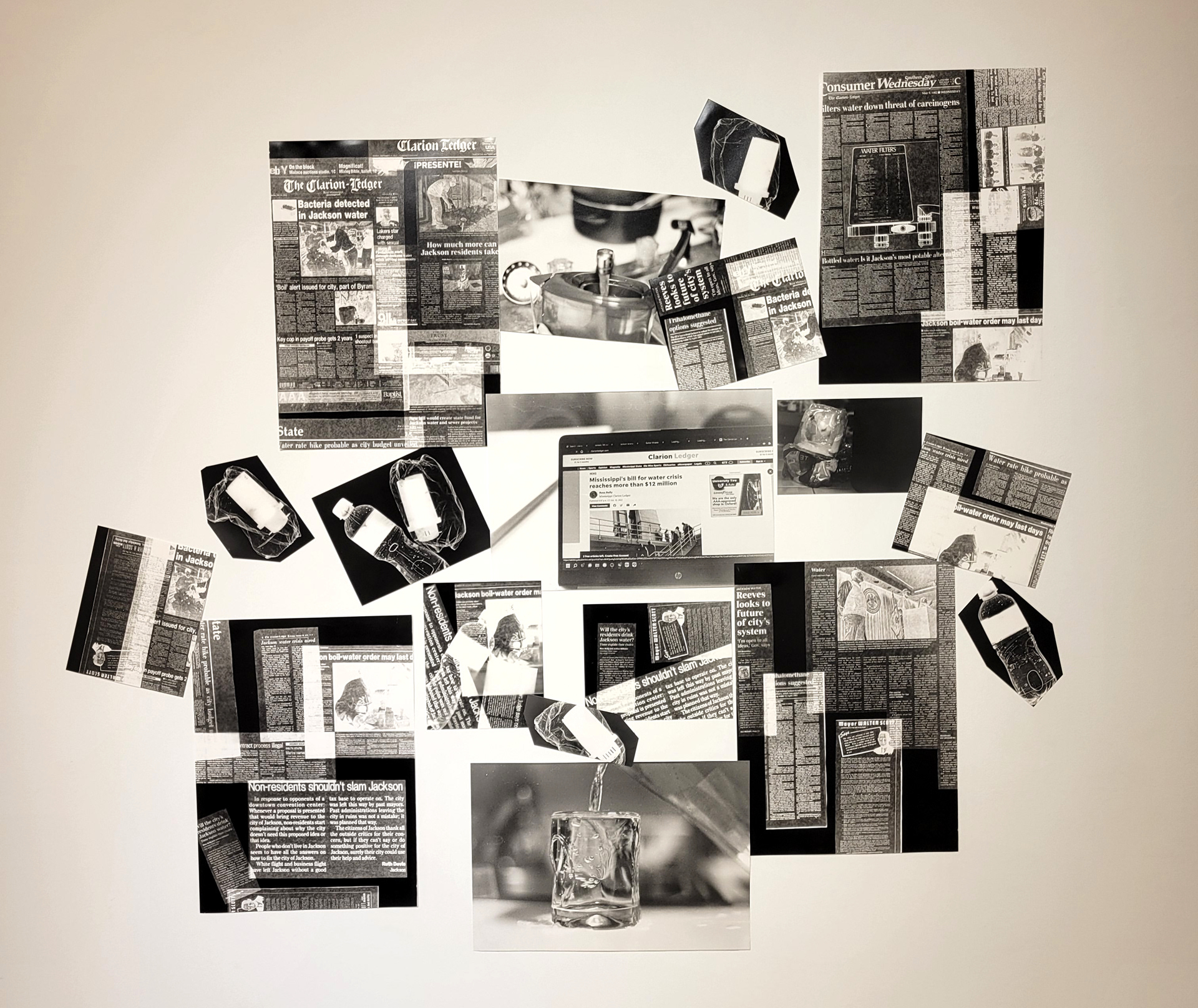 Jackson Water Crisis, 2022, 35mm film black and white photography installation, approximately 5x5' installed.