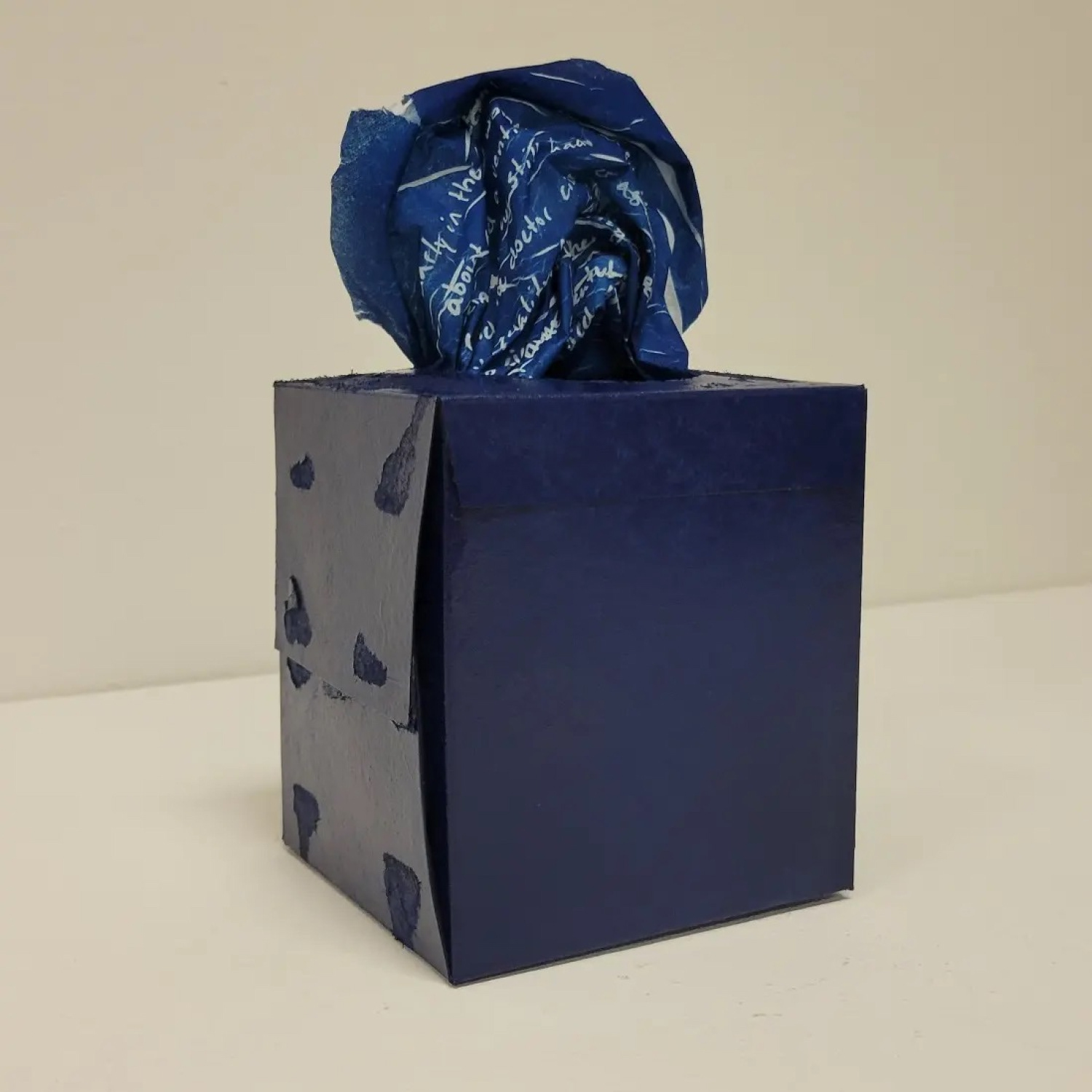 Disposability, 2022, 60 cyanotype tissues in original box featuring 6 writings
