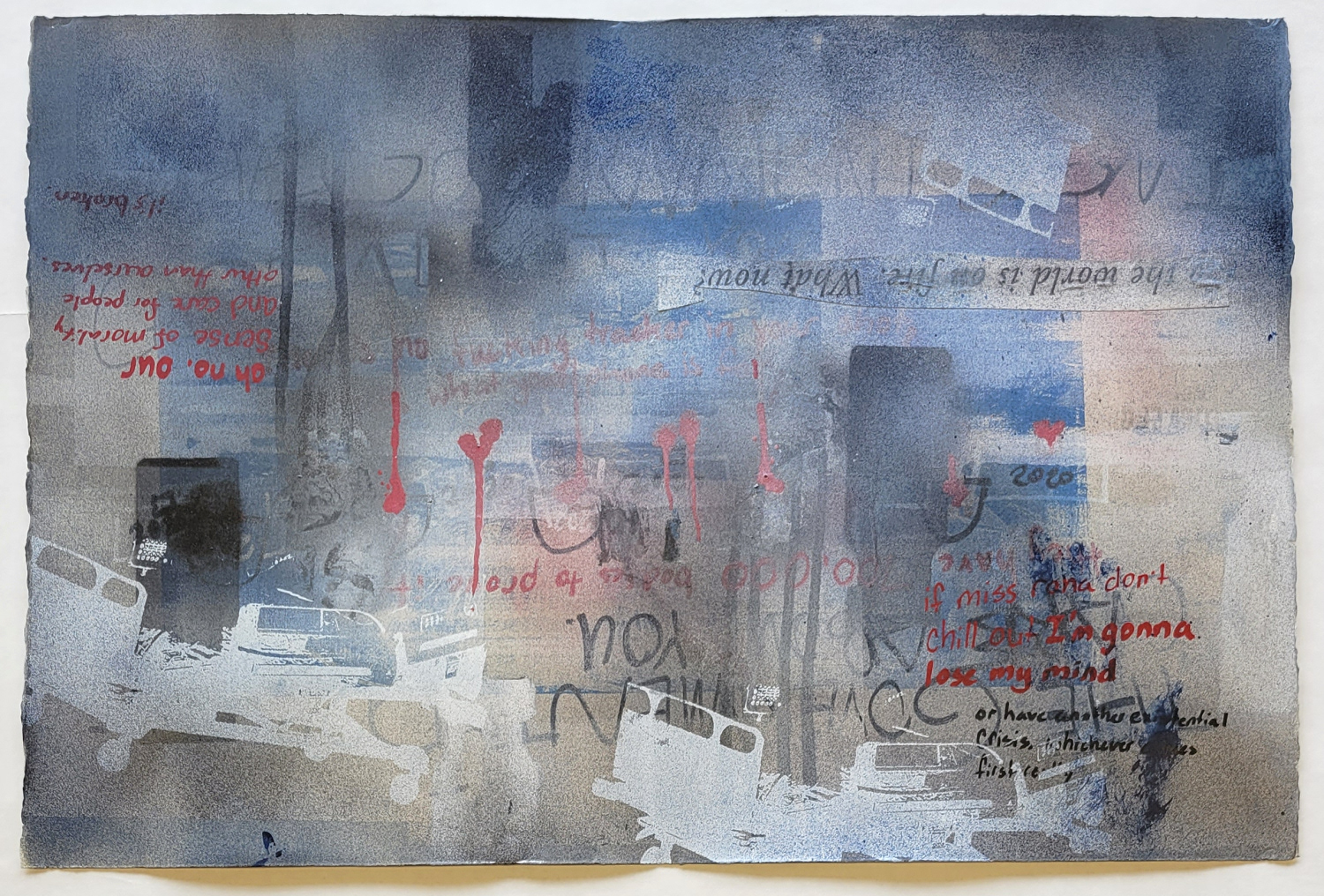 Yell IV, 2021, mixed media, 22x15"