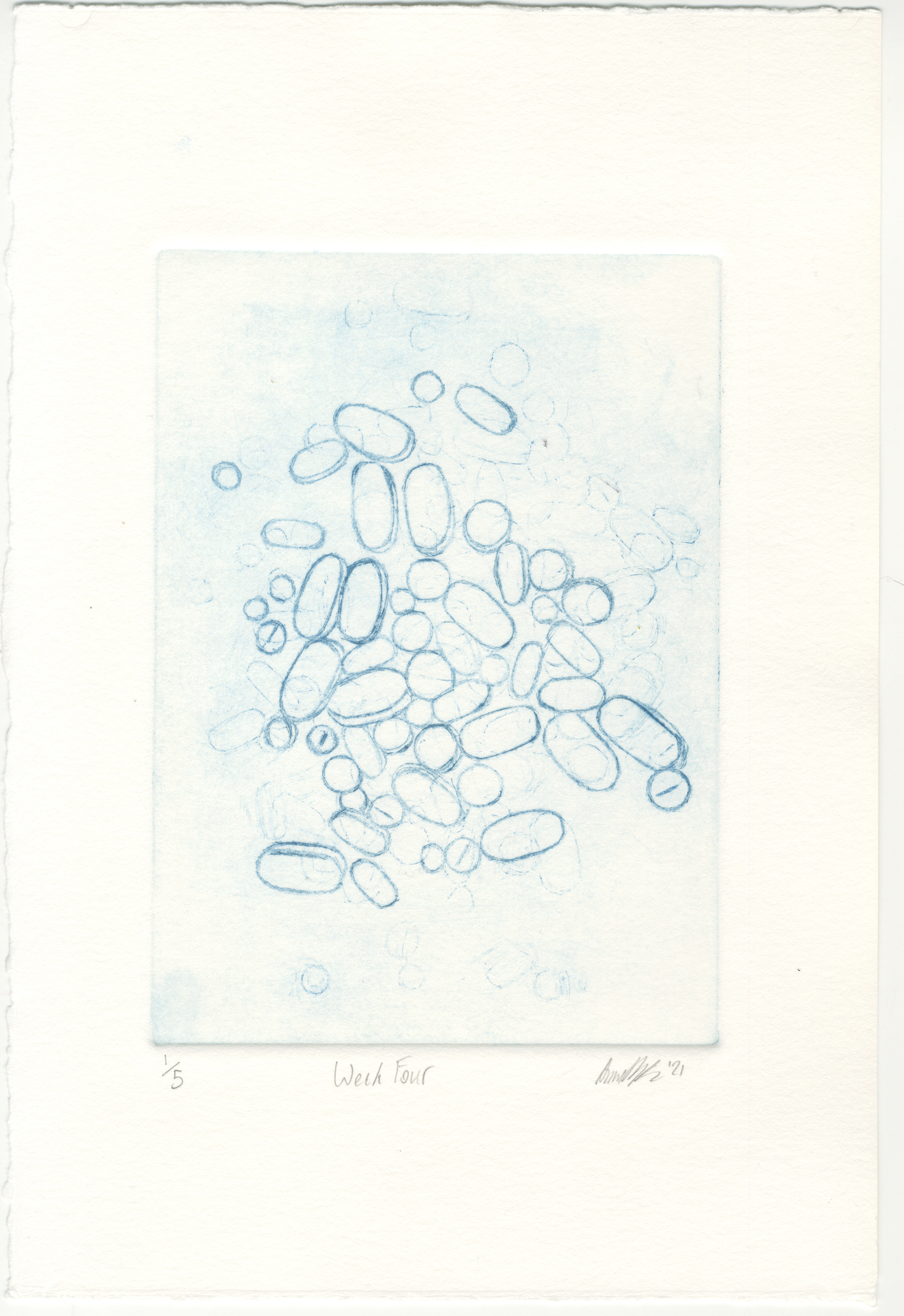 Week Four, 2021, drypoint, 7.5x11"