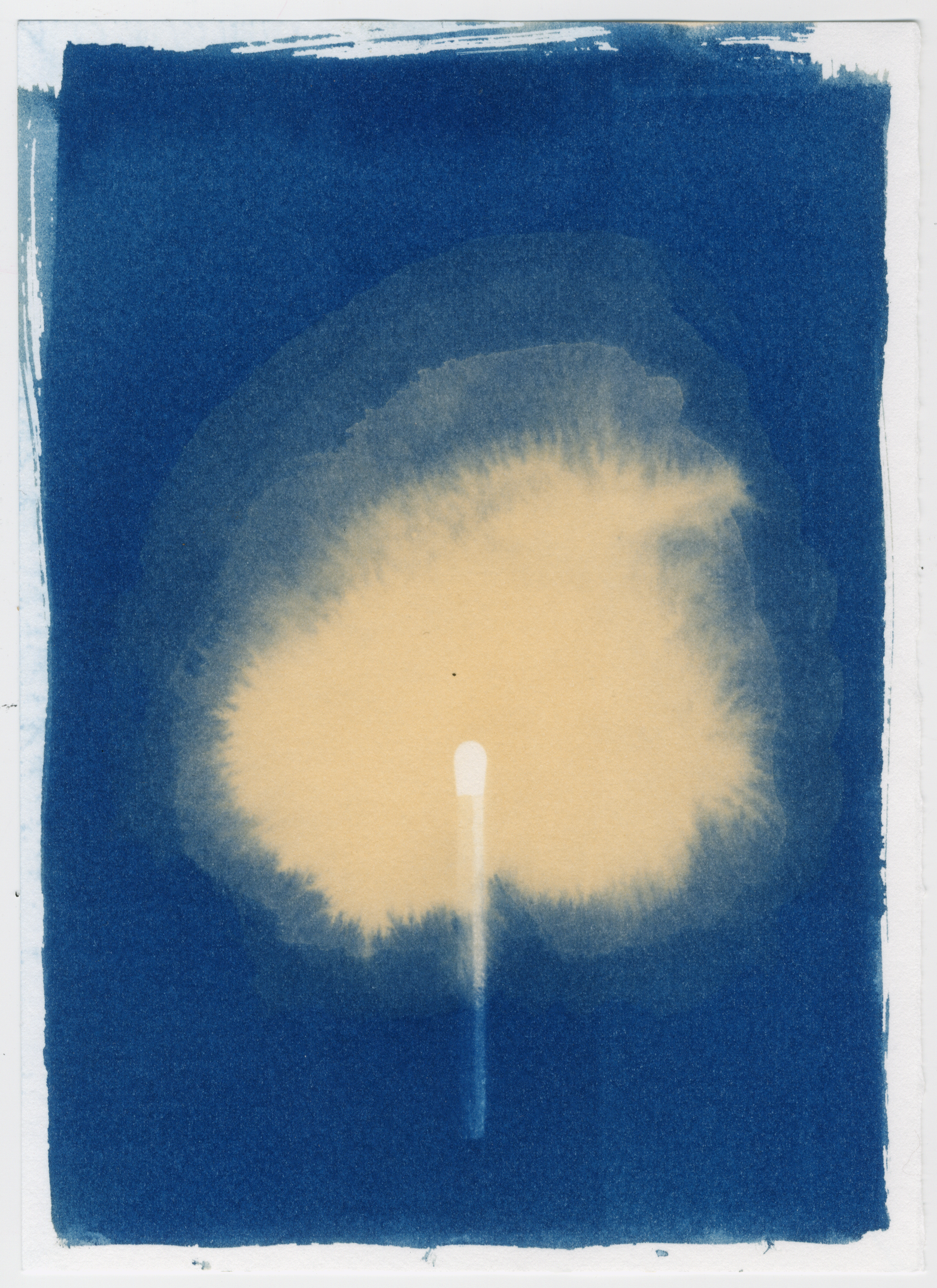 Flash point 3, 2023, 5x7", bleached cyanotype