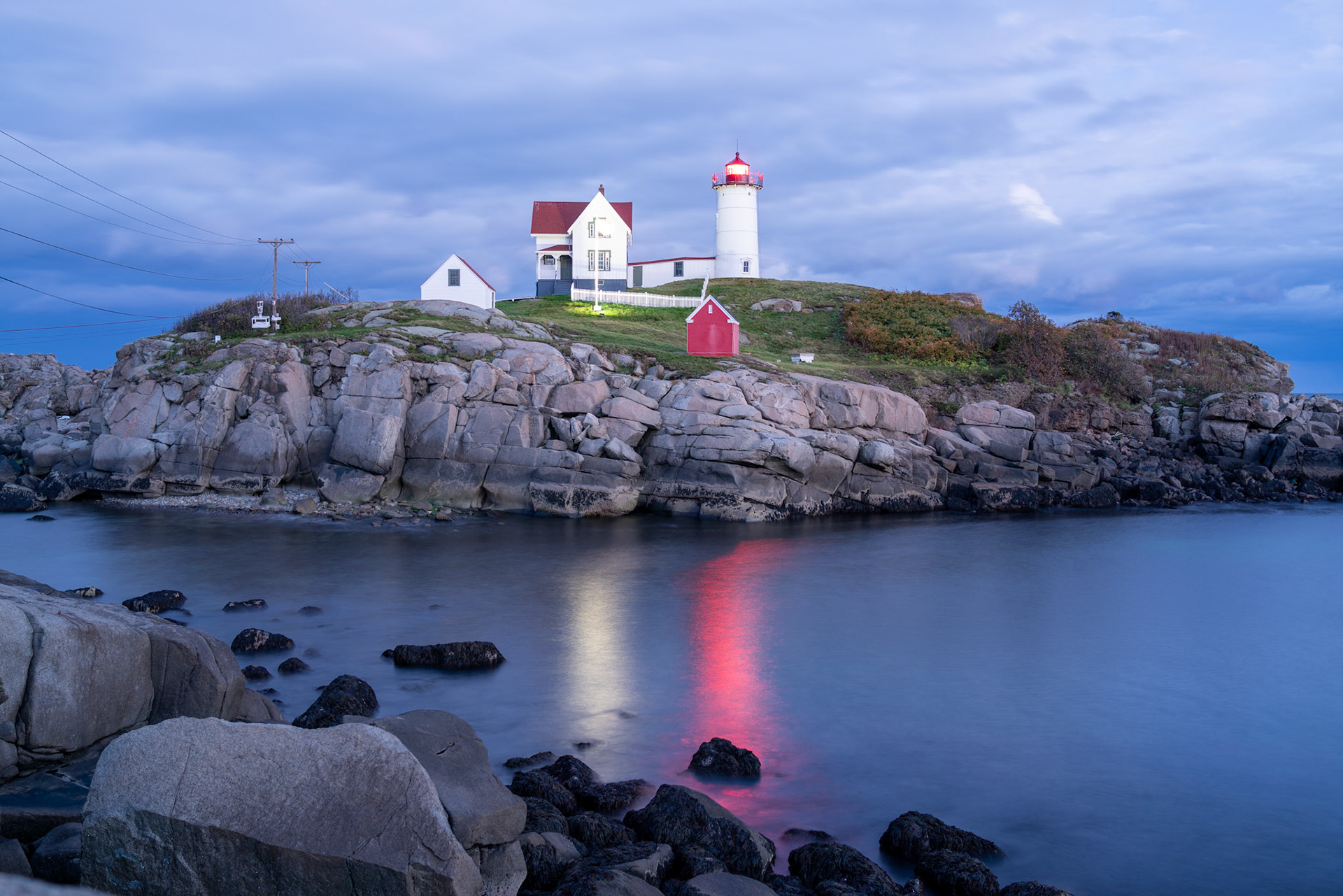Nubble lighthouse at dusk
