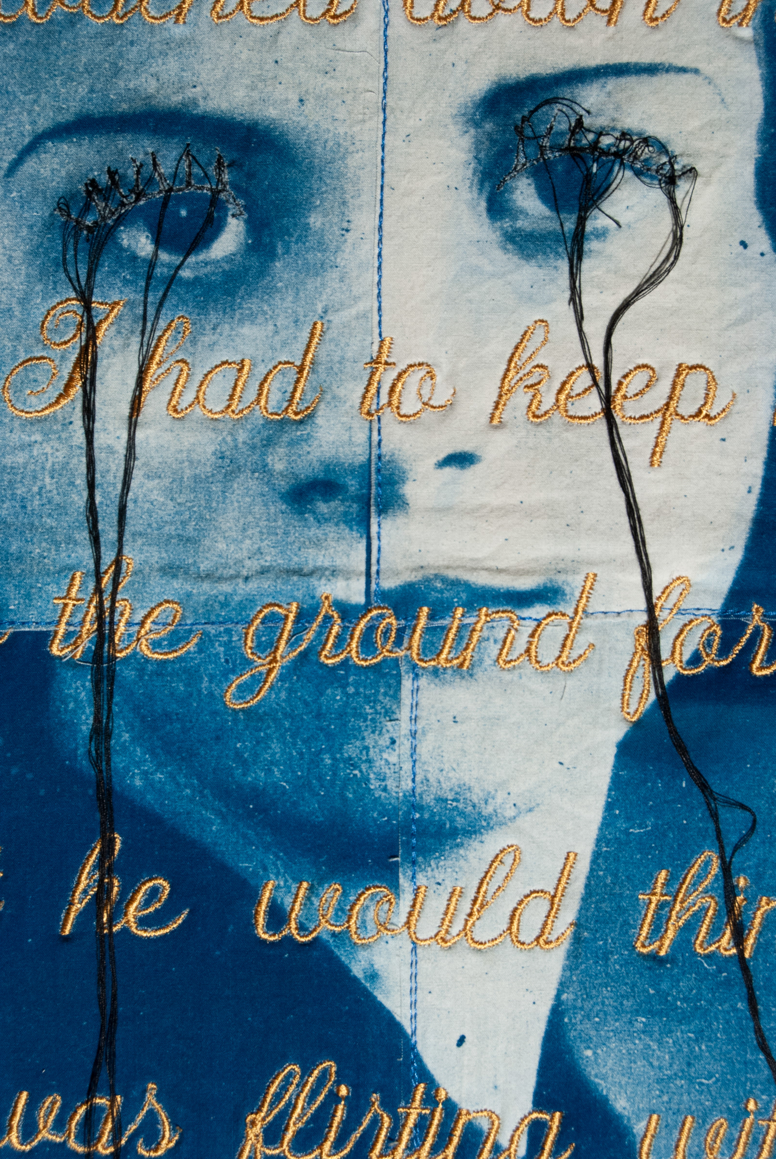Weeping Eyes (detail), Cyanotype and Mixed Media, 36"X24"