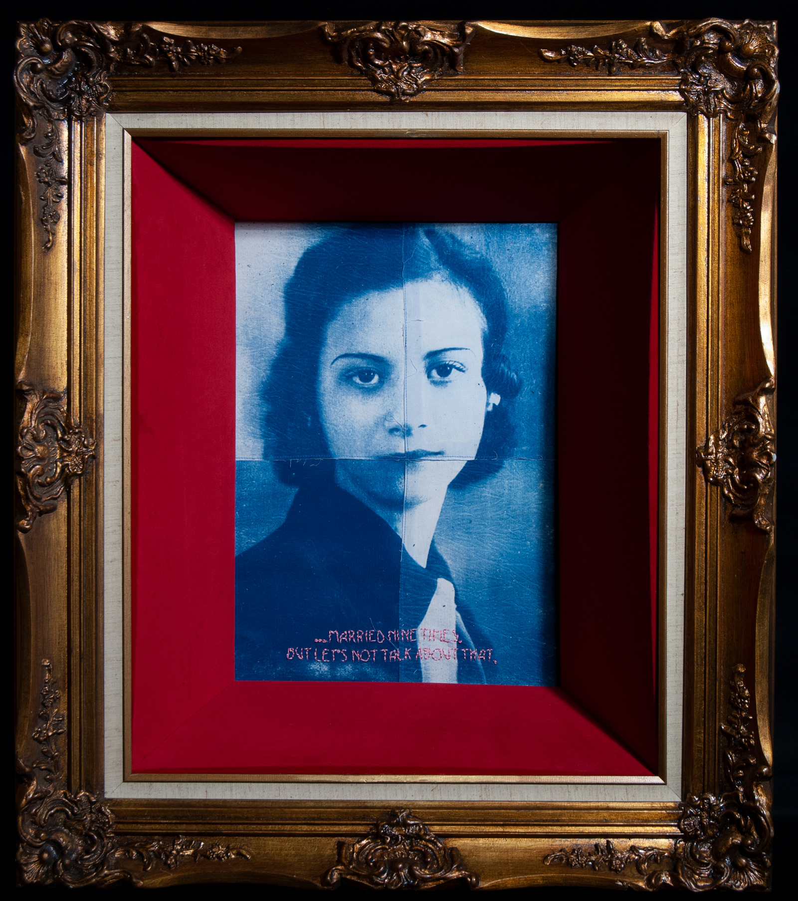 Married Nine Times, Cyanotype and Mixed Media, 34"X26"3"