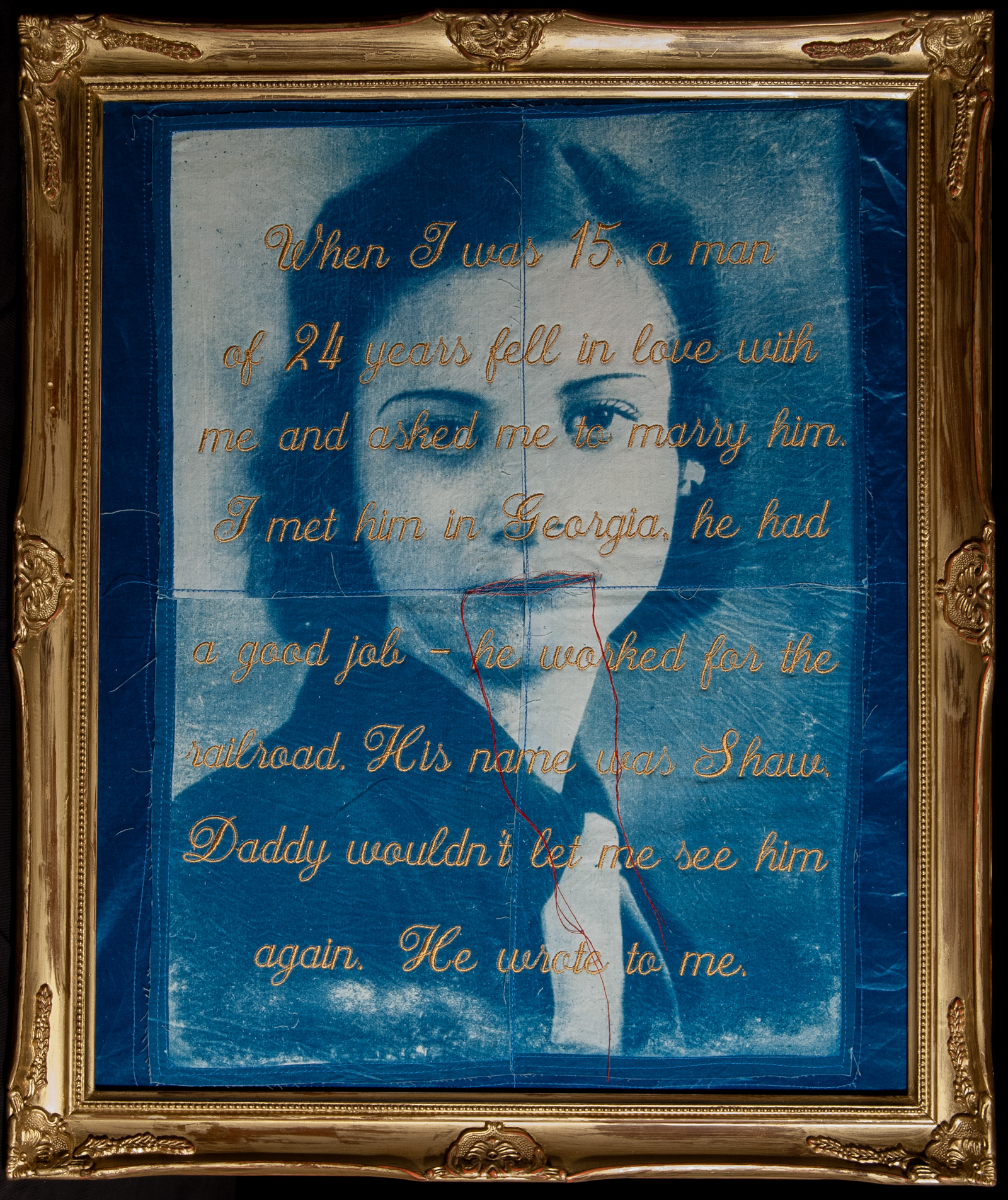 Lustful Lips, Cyanotype and Mixed Media, 36"X24"
