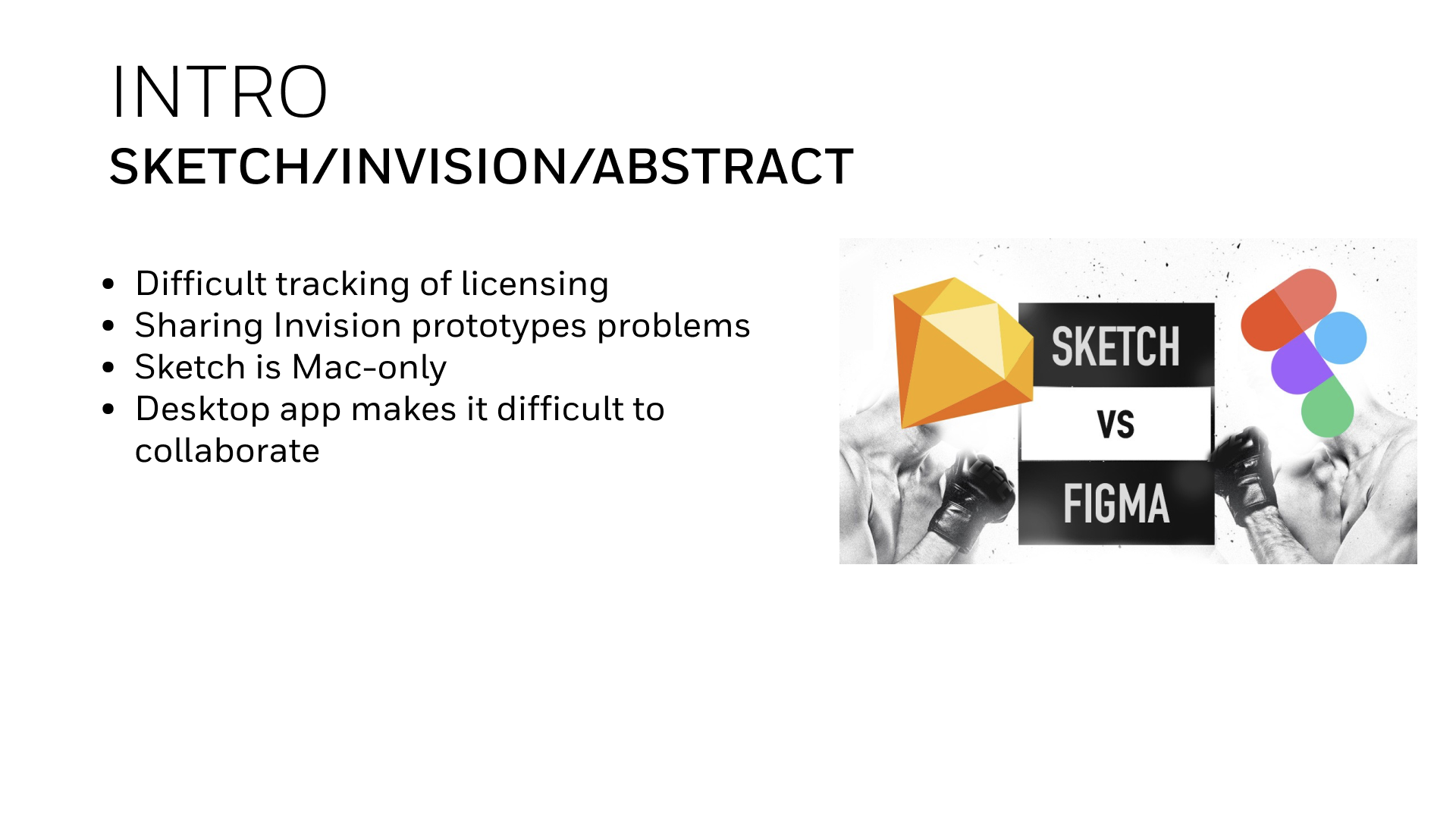 Comparing legacy design tools revealed major collaboration and workflow gaps—prompting the shift from Sketch, InVision, and Abstract to a unified Figma environment.