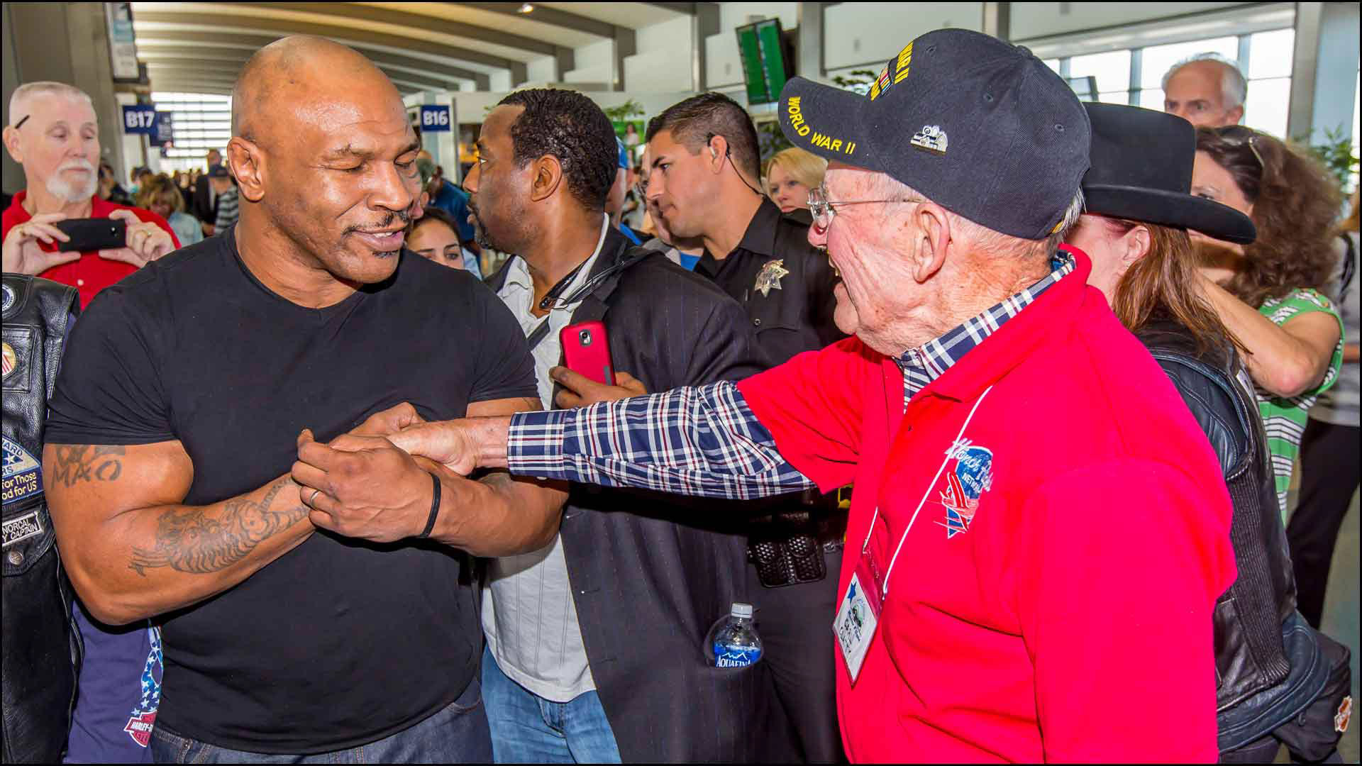 Mike Tyson meets Russell Claddy of Honor Flight Mendo