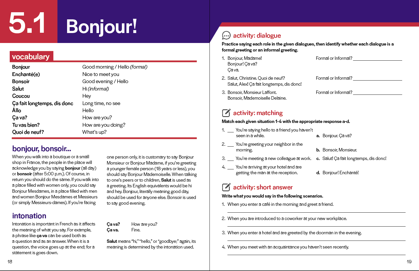 French Textbook Lesson Spread