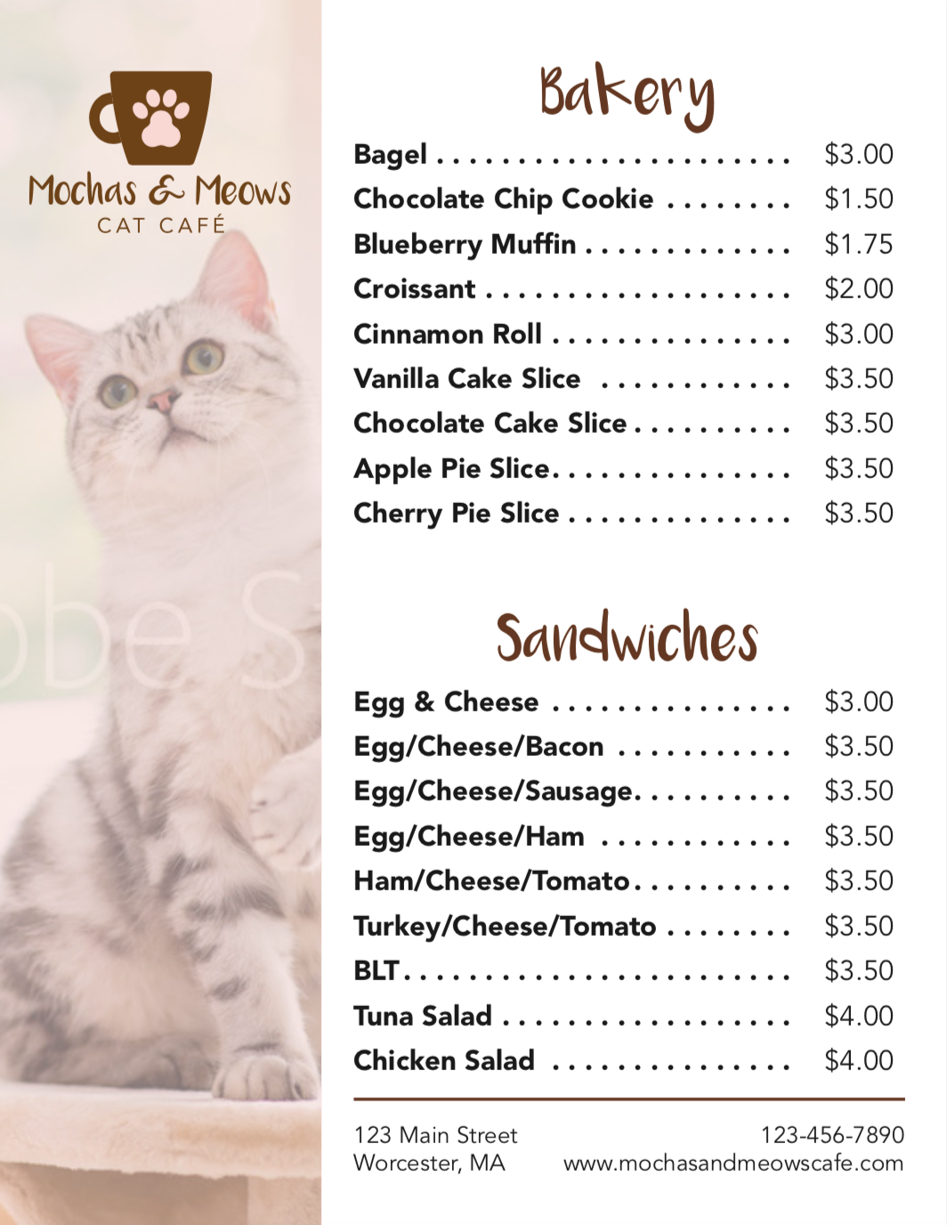 Cat Café Menu Back