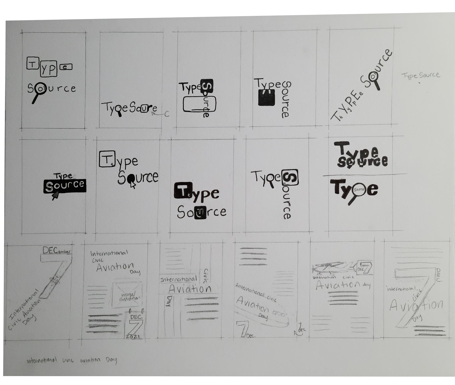 sketches of type foundries and poster layouts.