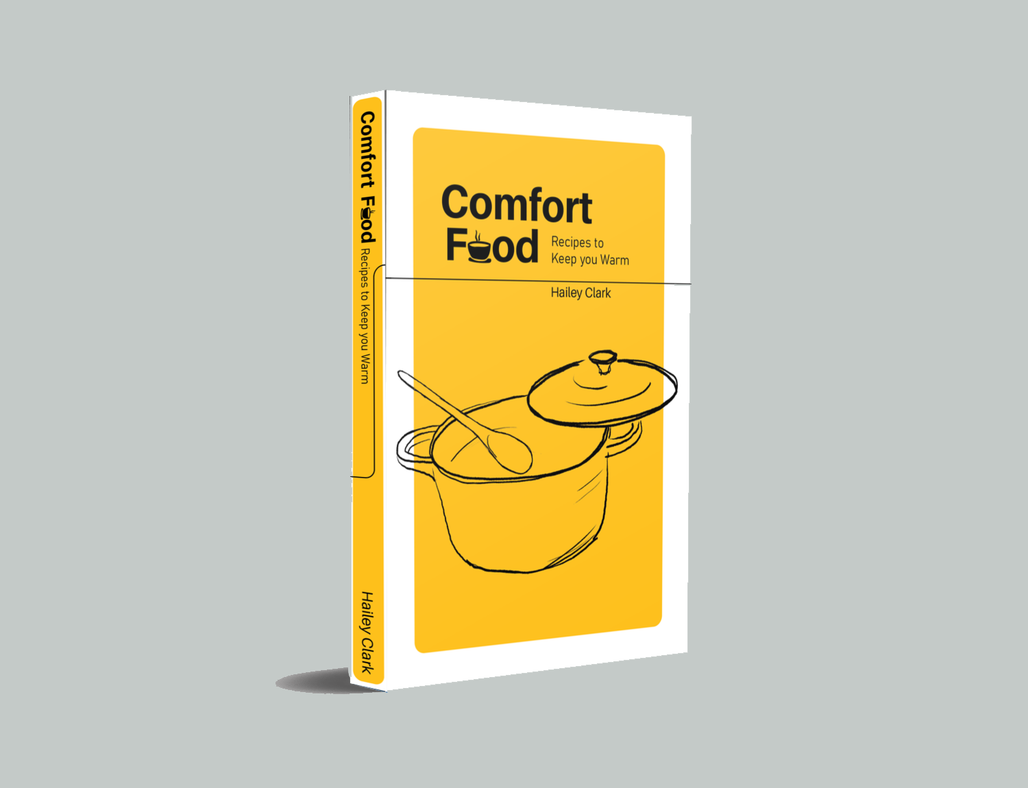 mockup of black and yellow recipe book with spine