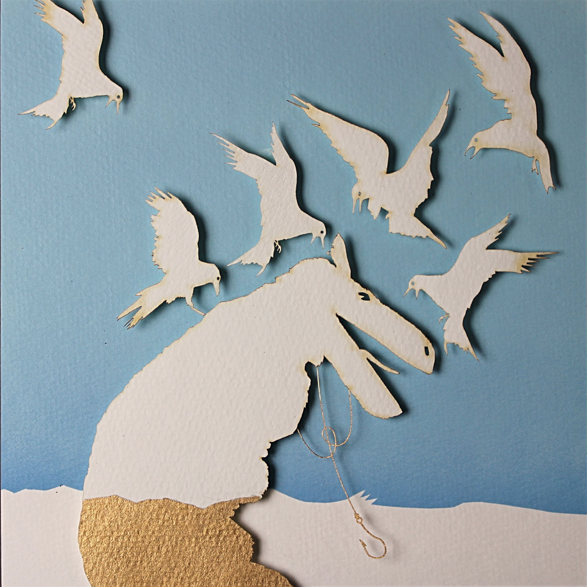 “Boardwalk”, 2017, laser cut paper, paint, foam, adhesive, 8”w x 8”h x .125”d