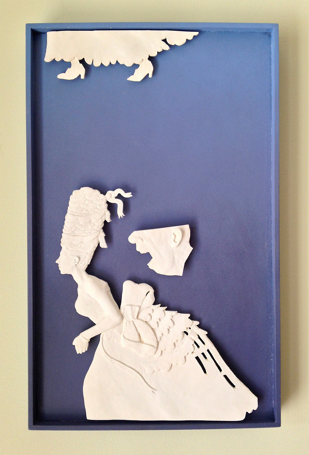"Floating World", 2014, Urethane Plastic, nails, wood, paint, 11”w x 22”h x 2.25"d